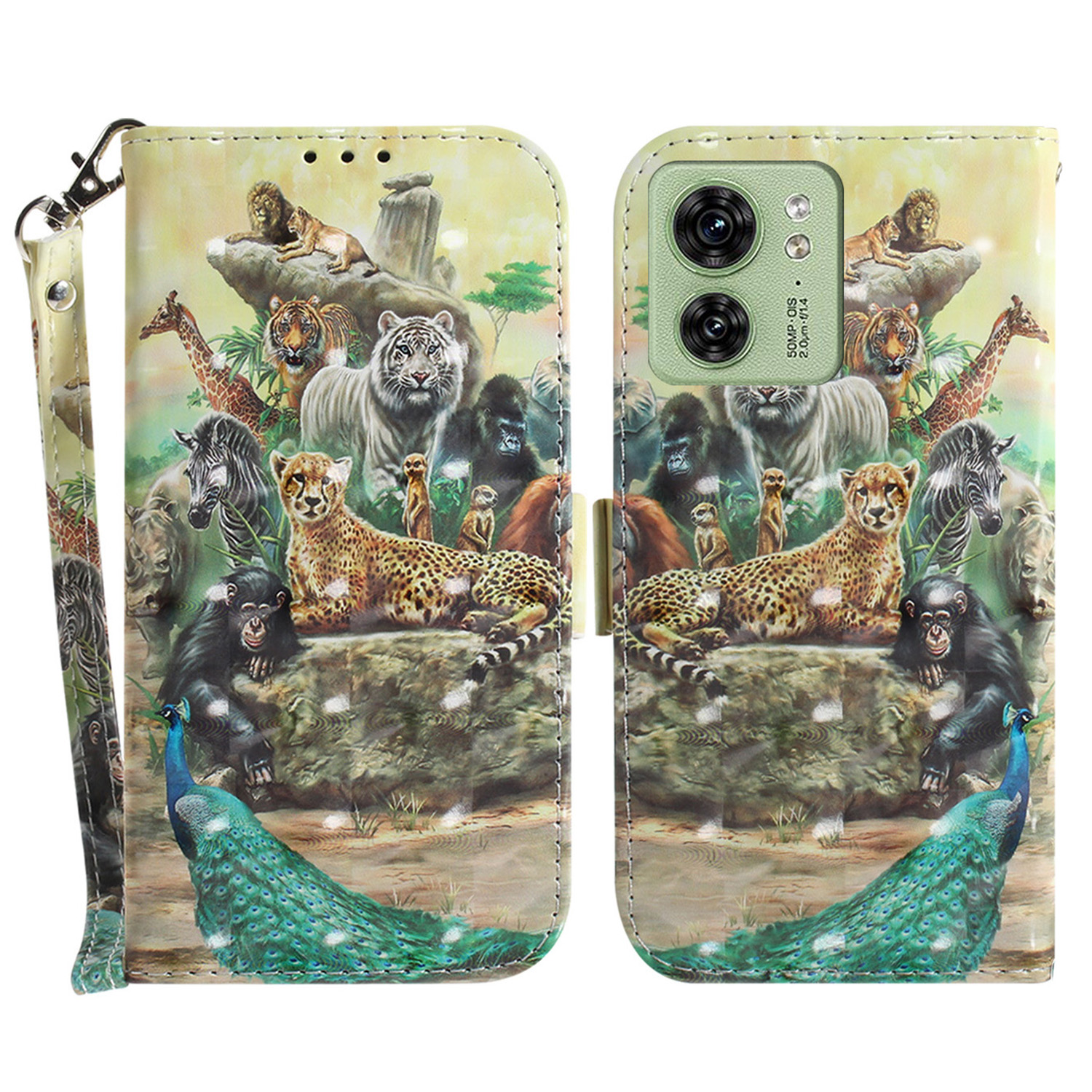 

For Motorola Edge 40 5G Wallet Flip Cover PU Leather Printed 3D Pattern Stand Phone Case with Strap - Animals, Motorola Edge 40 5G