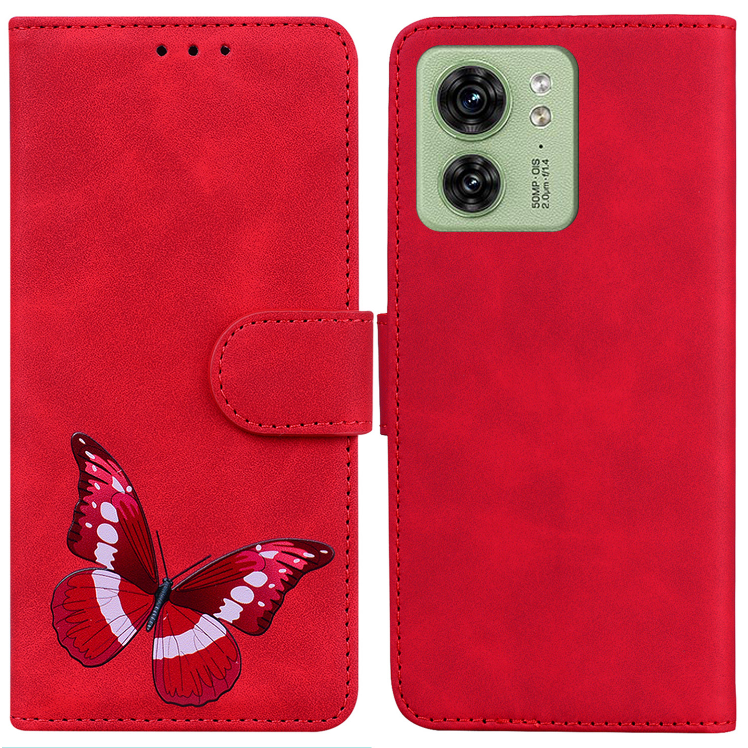 

Für Motorola Edge 40 5G PU Leder Butterfly Druckkoffer Stand Wallet Skin-touch-telefonabdeckung - Rot, Motorola Edge 40 5G