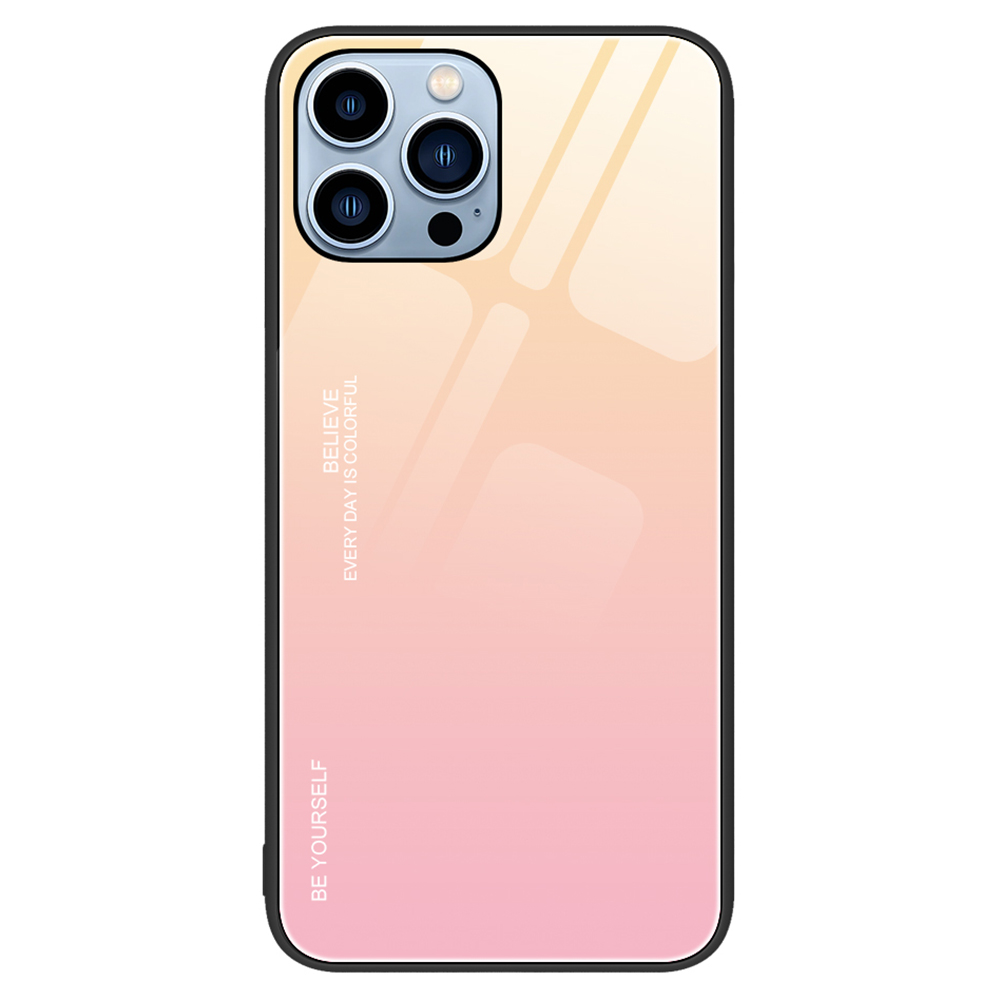 

Für Das Iphone 15 Pro Max Gradient Hartharthülle Temperiertes Glas + PC + TPU Anti-scratch-abdeckung - Gold+Pink, iPhone 15 Pro Max