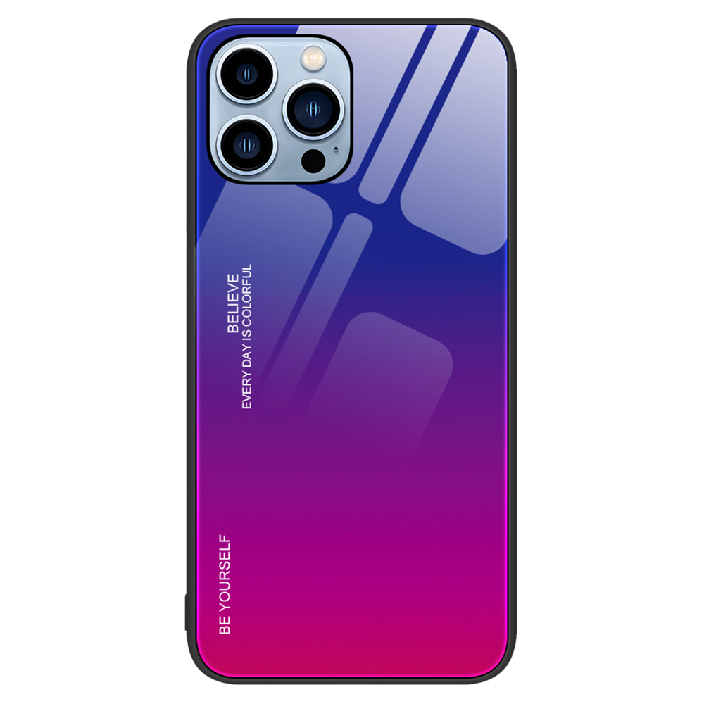 

Für Das Iphone 15 Pro Max Gradient Hartharthülle Temperiertes Glas + PC + TPU Anti-scratch-abdeckung - Blau+rose, iPhone 15 Pro Max