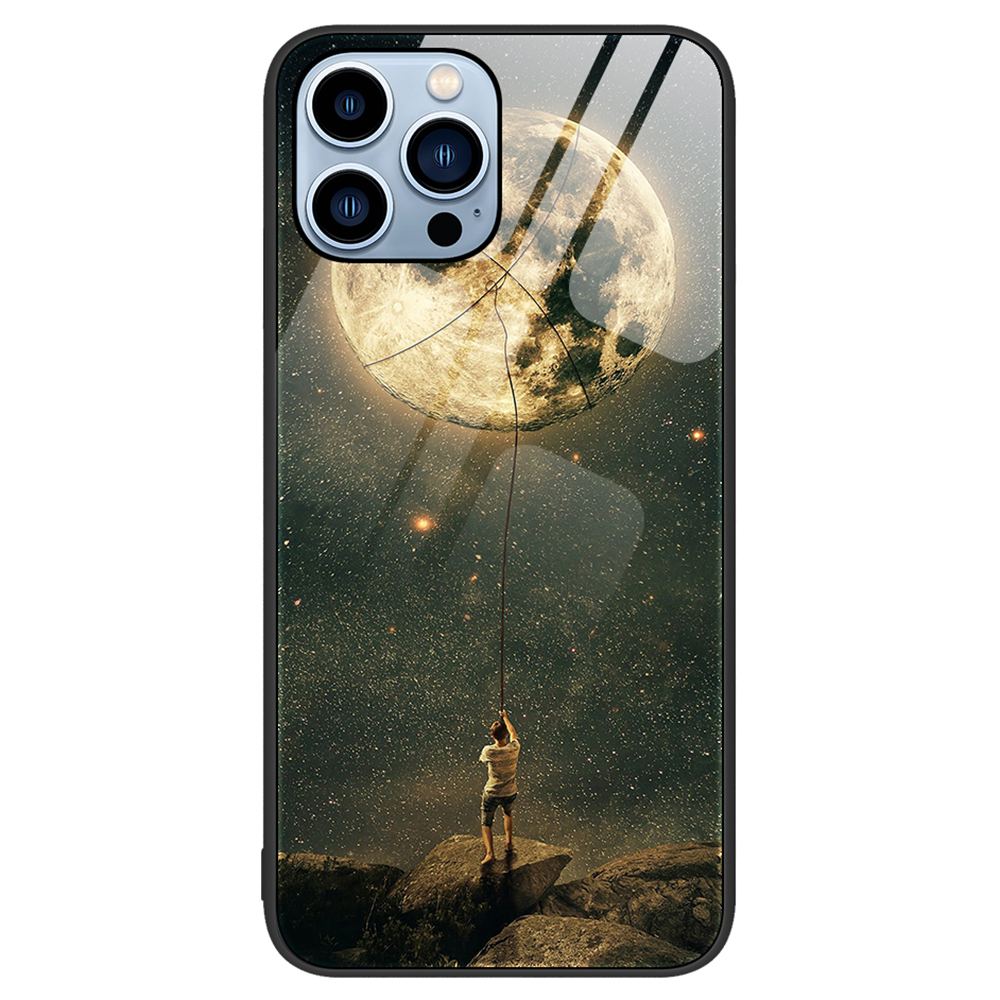 

Für Das Iphone 15 Pro-muster-drucken Rückzugabdeckung Anti-kratzer Temperierte Glas+pc+tpu-telefonhülle - Mond, iPhone 15 Pro