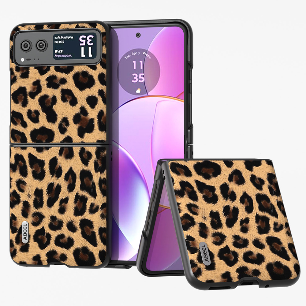 

ABEEL Für Motorola Razr 40 5G Leoparden Textur Telefonabdeckung PU Leder + PC Kratzerfestes Gehäuse - Gold, Motorola Razr 40 5G