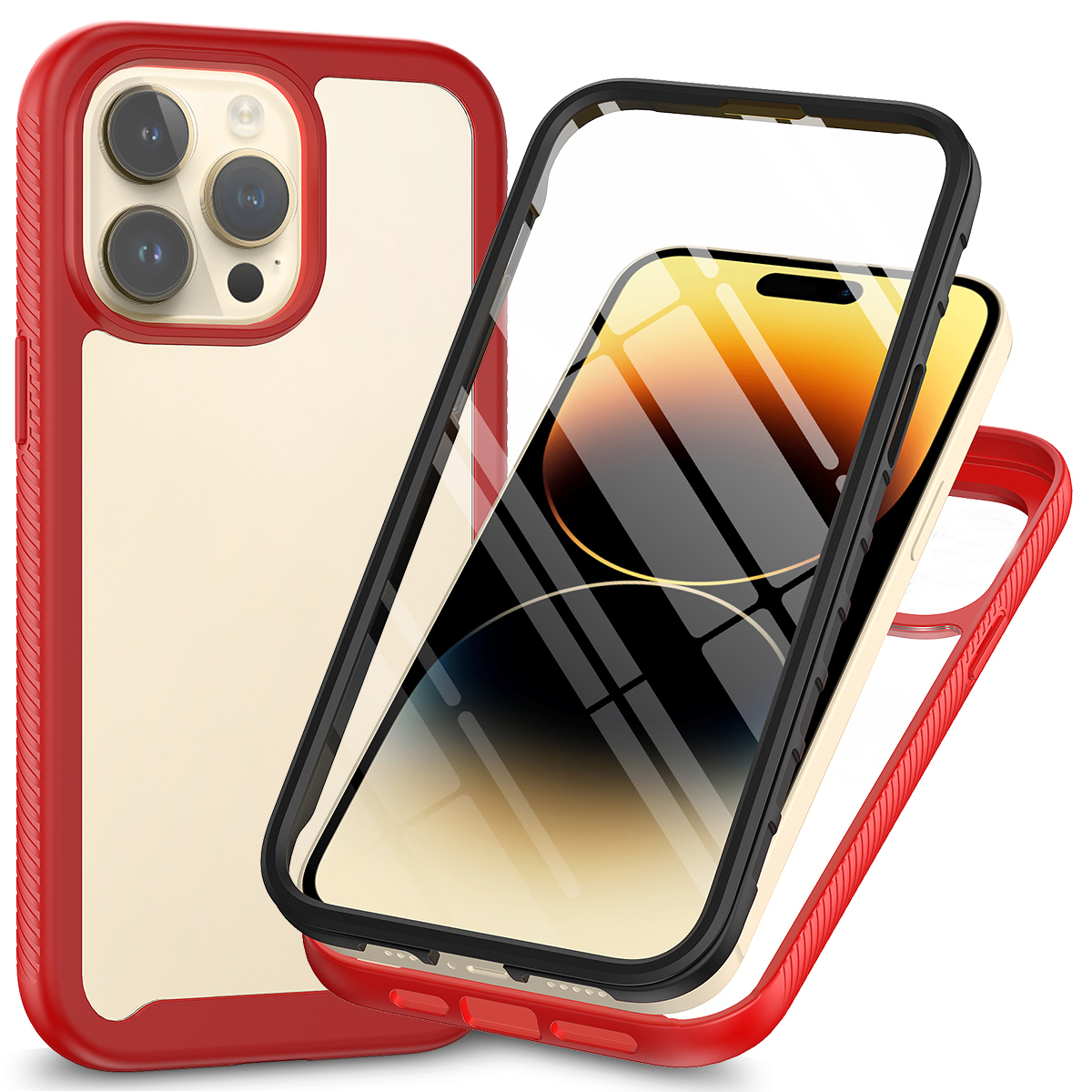 

Für Iphone 15 Pro Max 3-in-1 Full Protection Phone Hülle Tpu+pc-abdeckung Mit Pet-bildschirmschutz - Rot, iPhone 15 Pro Max