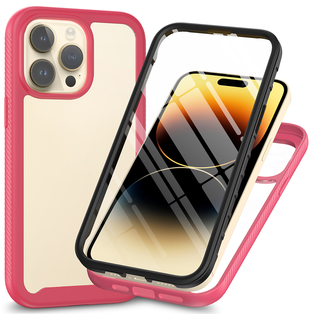

3-in-1-schocksicherheit Für Telefon 15 Pro Anti-Scratch Tpu+pc-telefonabdeckung Mit Pet-bildschirmschutz - Rosa, iPhone 15 Pro