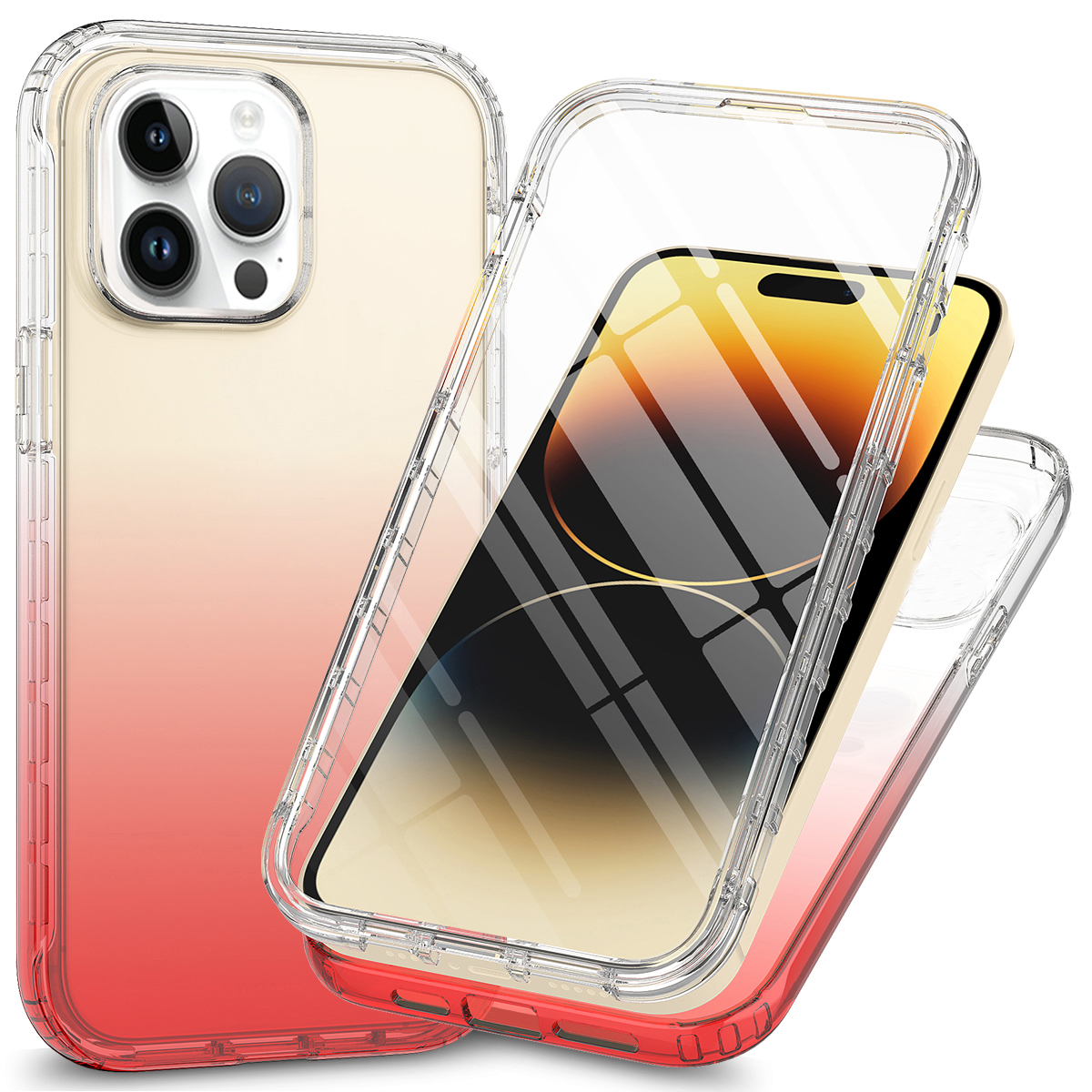 

Gradiententelefonhülle Für Iphone 15 Pro, Pc+tpu-anti-drop-abdeckung Mit Pet-bildschirmschutz - Rot, iPhone 15 Pro