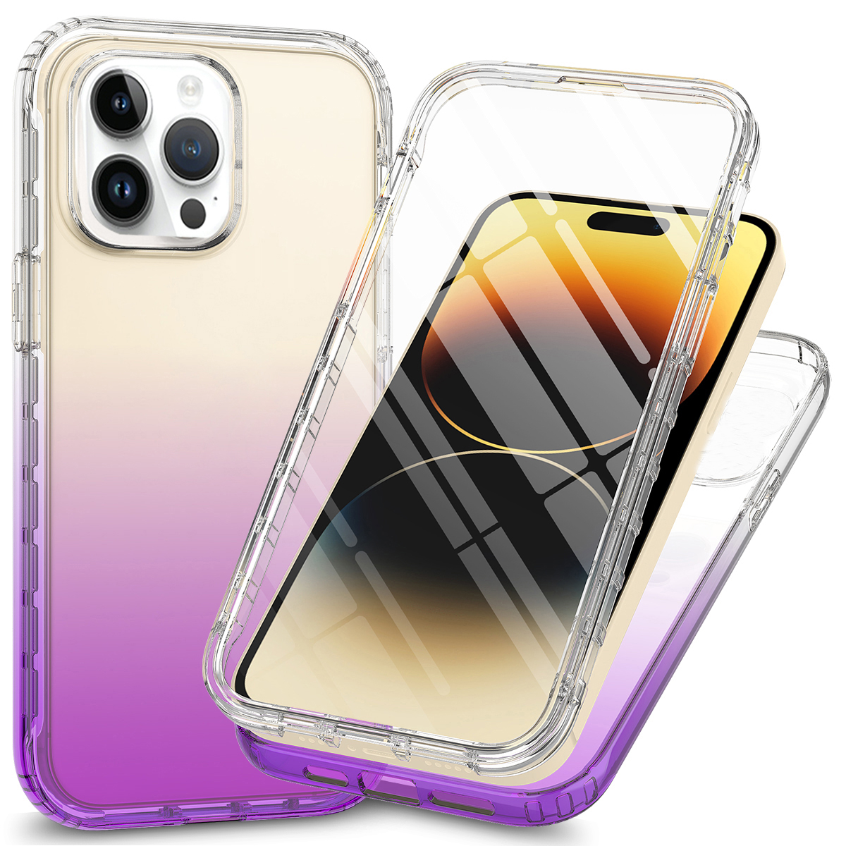 

Gradiententelefonhülle Für Iphone 15 Pro, Pc+tpu-anti-drop-abdeckung Mit Pet-bildschirmschutz - Lila, iPhone 15 Pro