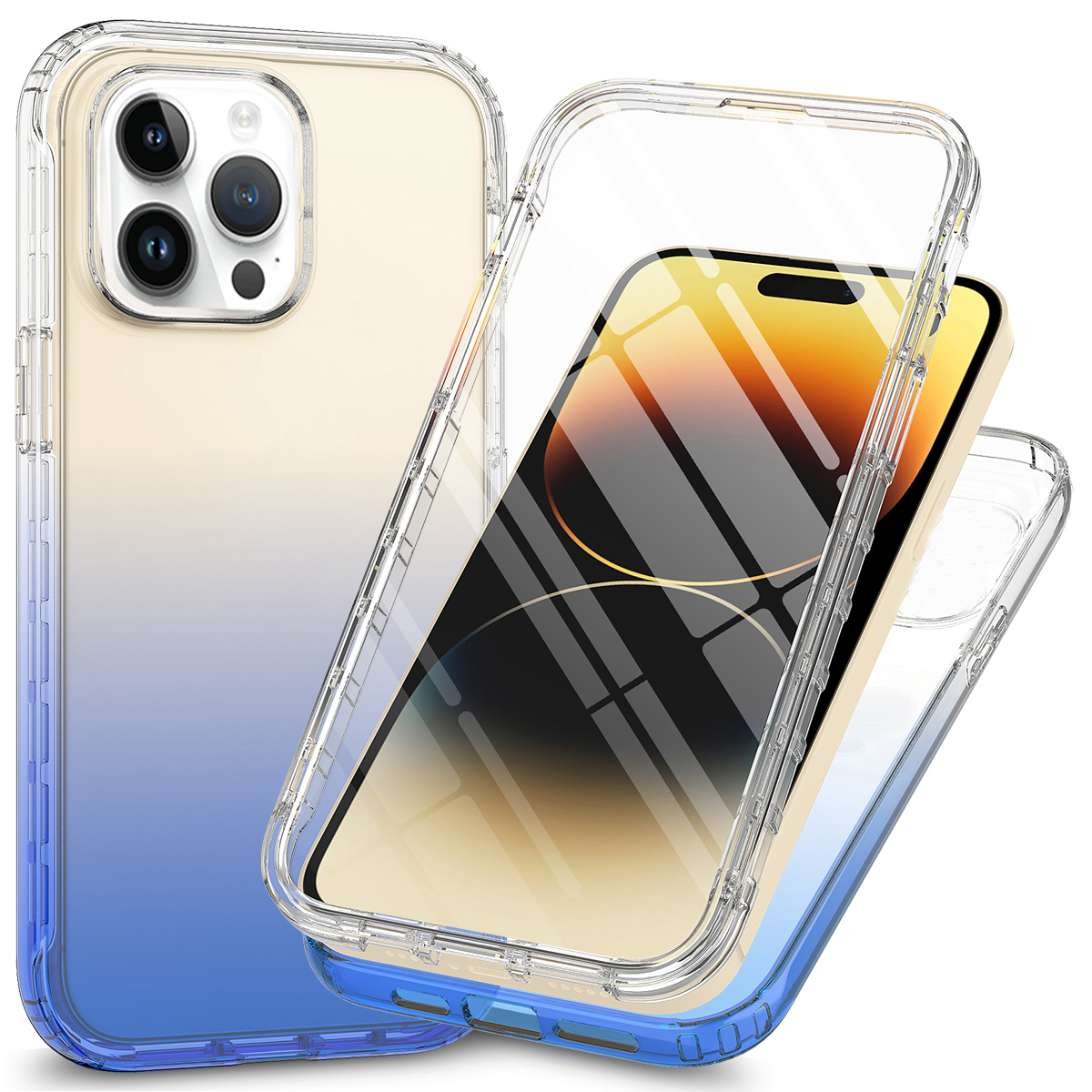 

Gradiententelefonhülle Für Iphone 15 Pro, Pc+tpu-anti-drop-abdeckung Mit Pet-bildschirmschutz - Blau, iPhone 15 Pro