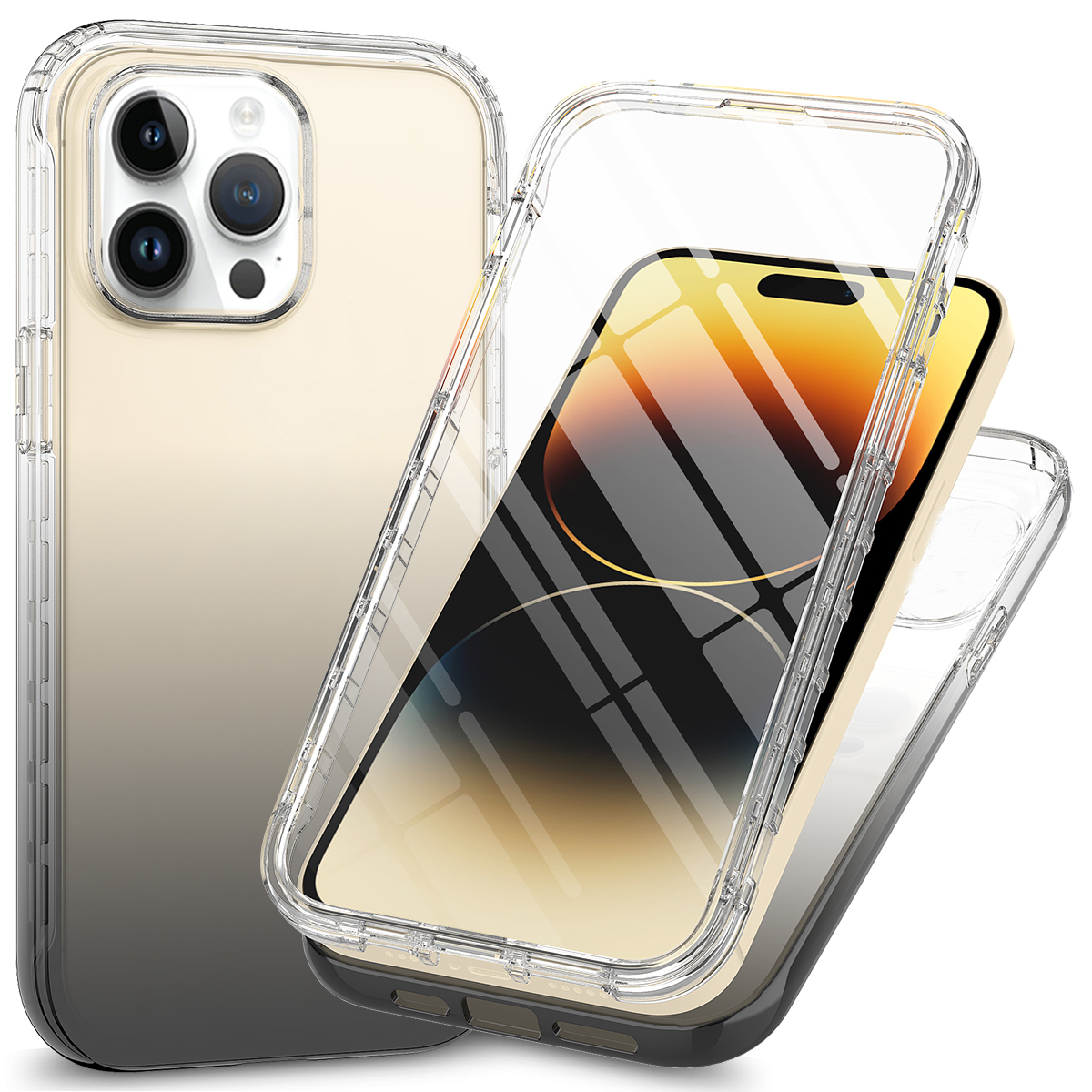 

Für Das Iphone 15 Pro Max Gradient PC+TPU Phone Case Anti-kratzer-abdeckung Mit Pet-bildschirmschutz - Schwarz, iPhone 15 Pro Max