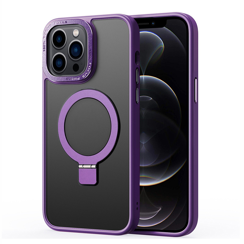 

Für Iphone 12 / 12 Pro Matte Telefonkoffer Kompatibel Mit Magsafe TPU+PC -kickständer Magnetabdeckung - Dunkelviolett, iPhone 12