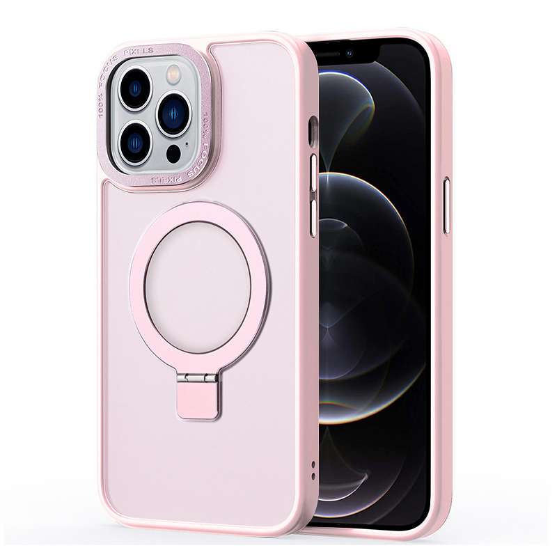 

Für Iphone 12 / 12 Pro Matte Telefonkoffer Kompatibel Mit Magsafe TPU+PC -kickständer Magnetabdeckung - Rosa, iPhone 12
