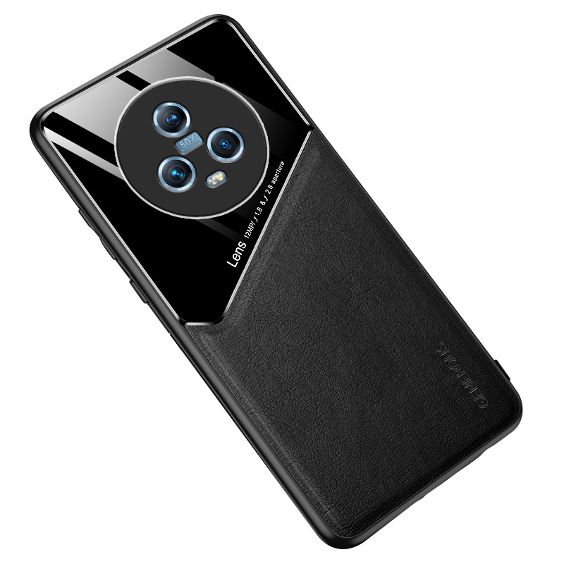 

Telefonkoffer Für Ehrenmagie 5 PU Lederbeschichtete TPU+PC Shell Car Mount Metall Blech Schutzabdeckung - Schwarz, Honor Magic5