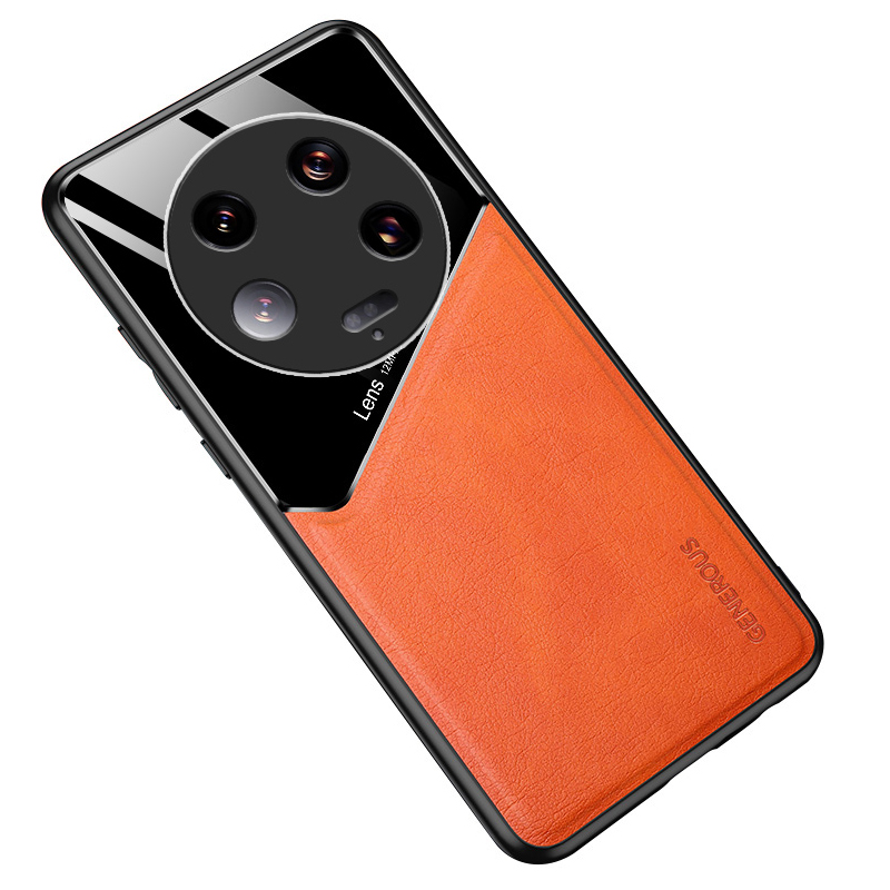 

Für Xiaomi 13 Ultra Protective Cover PU -lederbeschichtete TPU + PC -telefonhülle Mit Autohalterung Metallblech - Orange, Xiaomi 13 Ultra