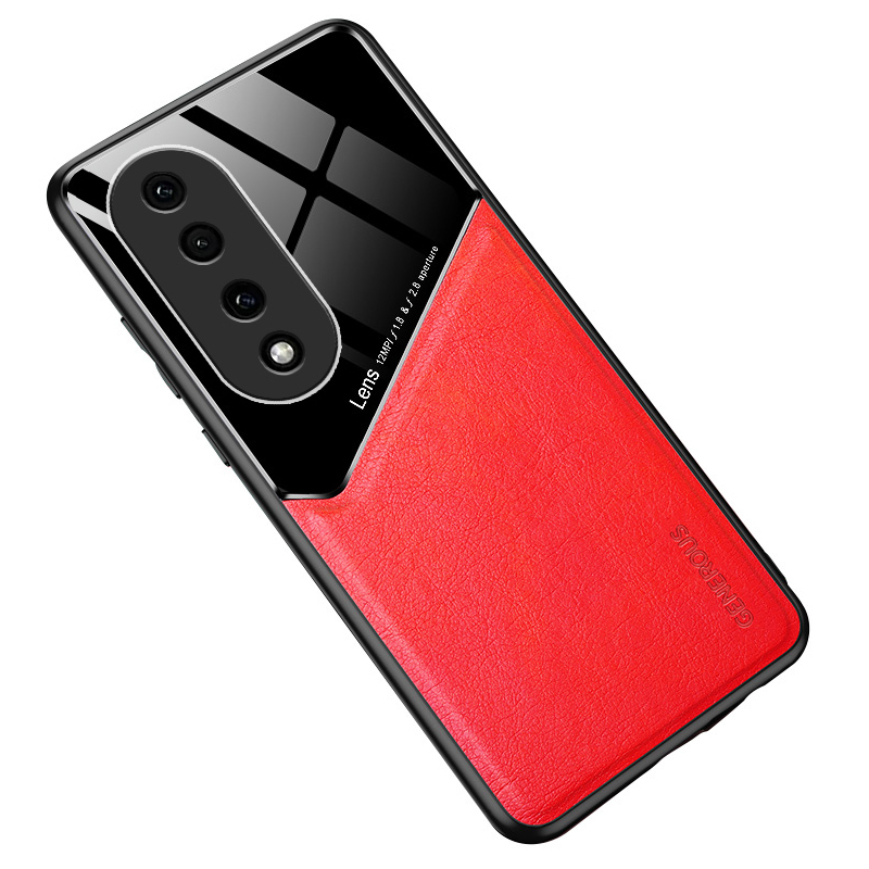 

Stoßdichtung Für Honor 90 Pro PU Lederbeschichtete TPU+PC -telefonhülle Mit Autohalterung Metallblech - Rot, Honor 90 Pro