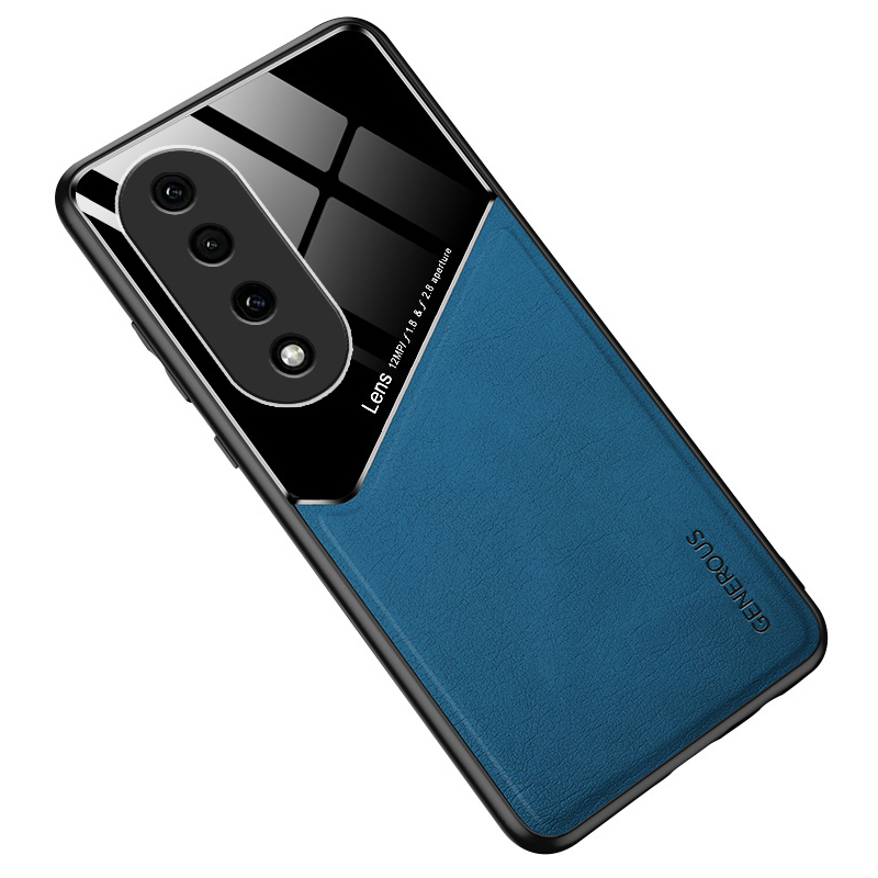 

Stoßdichtung Für Honor 90 Pro PU Lederbeschichtete TPU+PC -telefonhülle Mit Autohalterung Metallblech - Blau, Honor 90 Pro