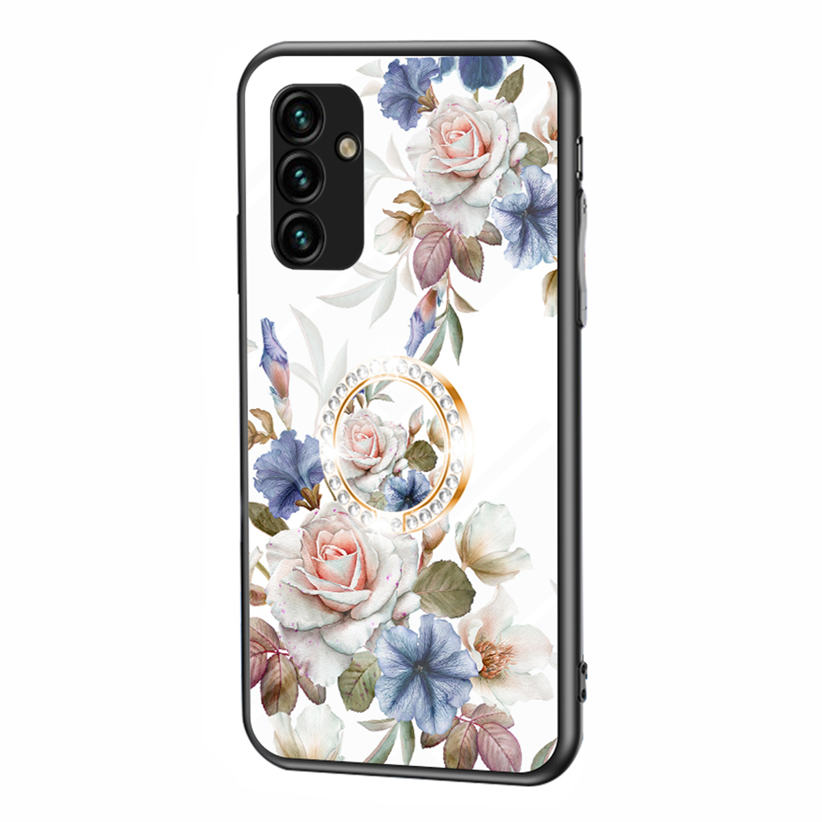

Blumenmusterabdeckung Für Samsung Galaxy A34 5G Ring Kickstand Temperiertes Glas+pc+tpu -telefonhülle - Weißer Blumenbusch, Galaxy A34 5G