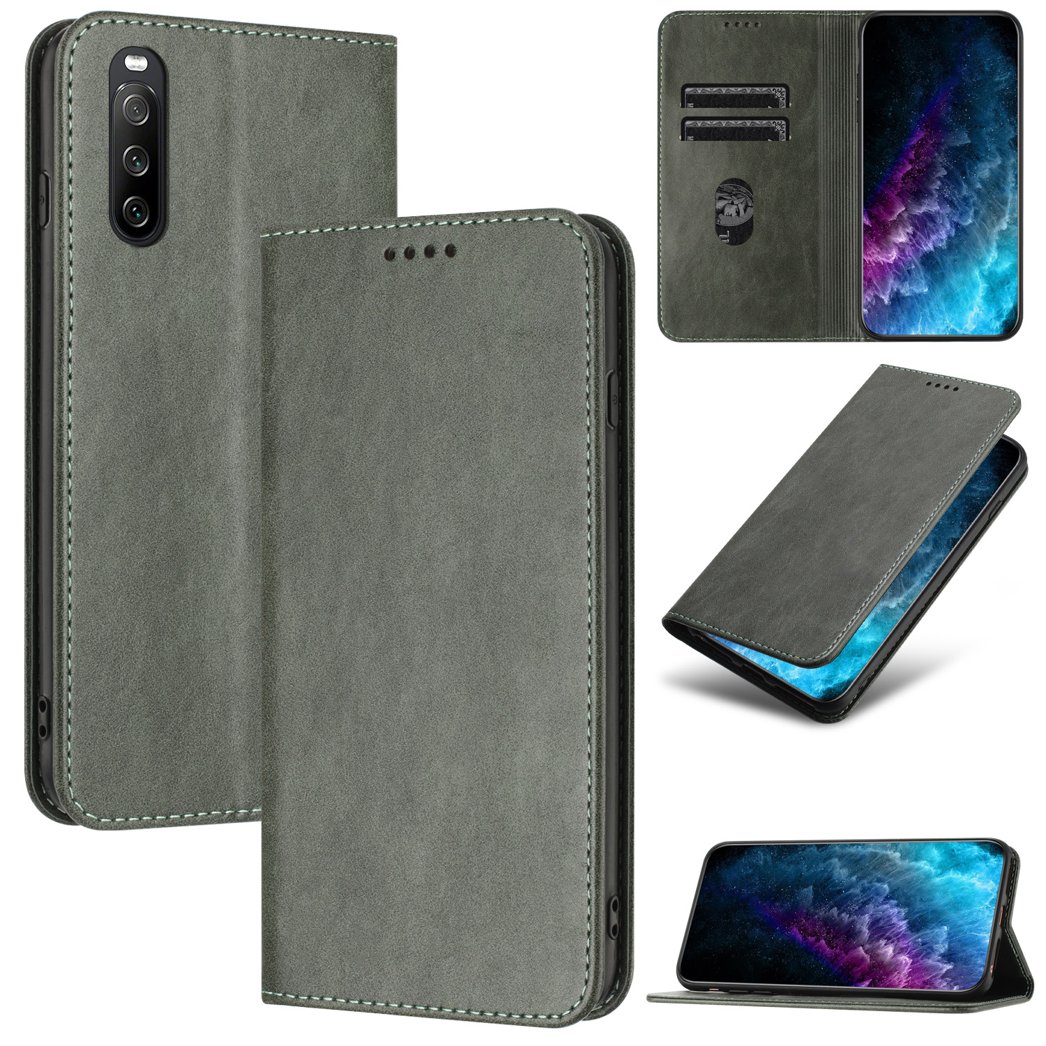 

RFID -blockierhülle Für Sony Xperia 10 v, Stand PU Leder Mit Kartenhalter - Grau, Sony Xperia 10 V