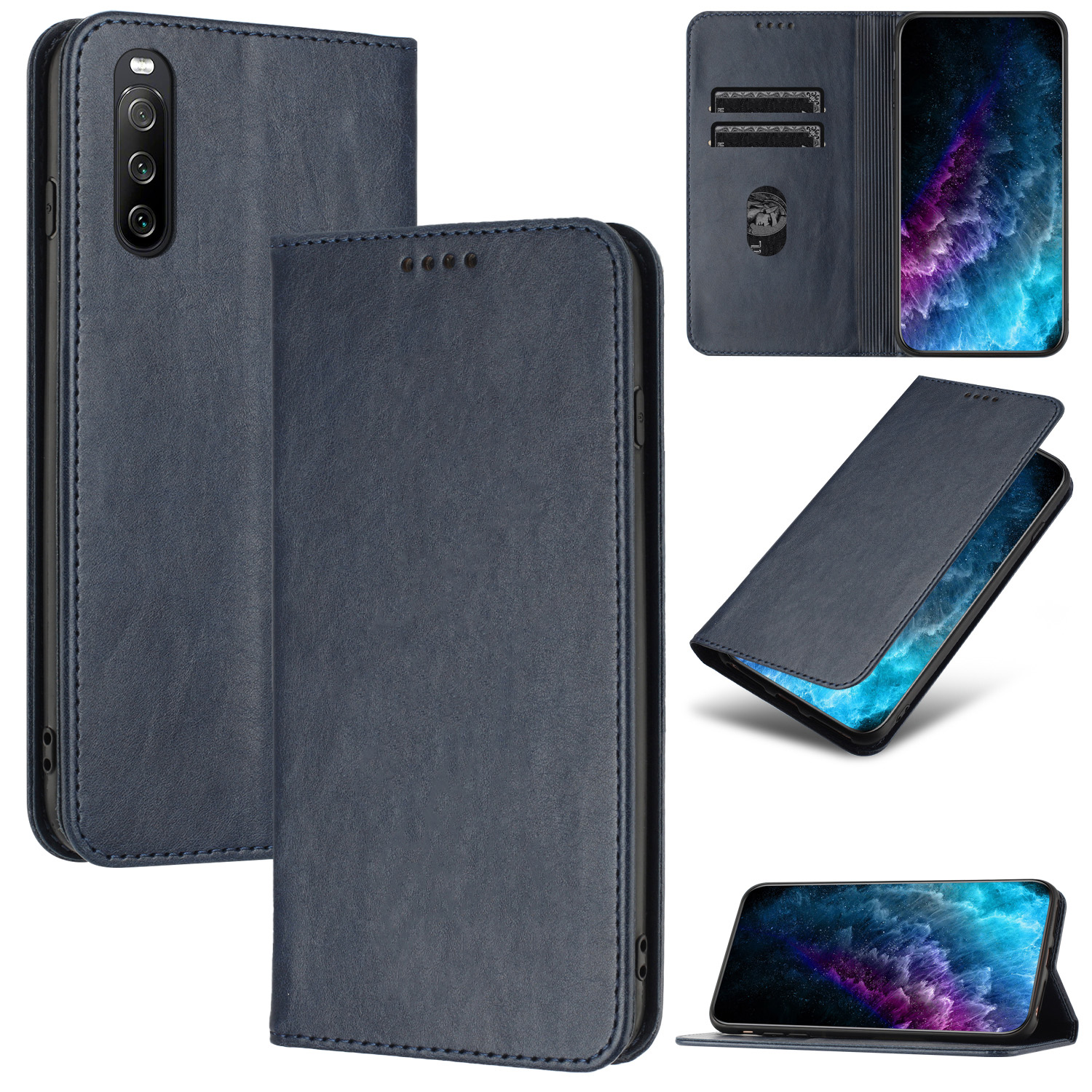 

RFID -blockierhülle Für Sony Xperia 10 v, Stand PU Leder Mit Kartenhalter - Blau, Sony Xperia 10 V