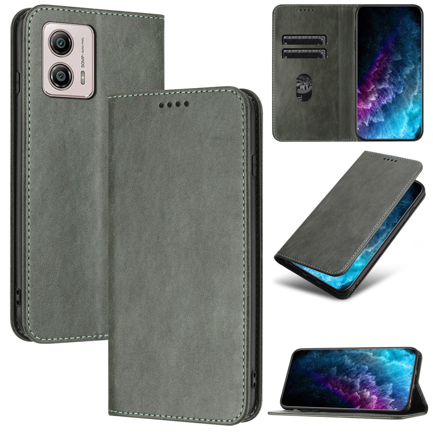 

Stand Telefonhülle Für Motorola Moto G53 5g, RFID -blockierungskartenhalter PU Lederabdeckung - Grau, Motorola Moto G53 5G