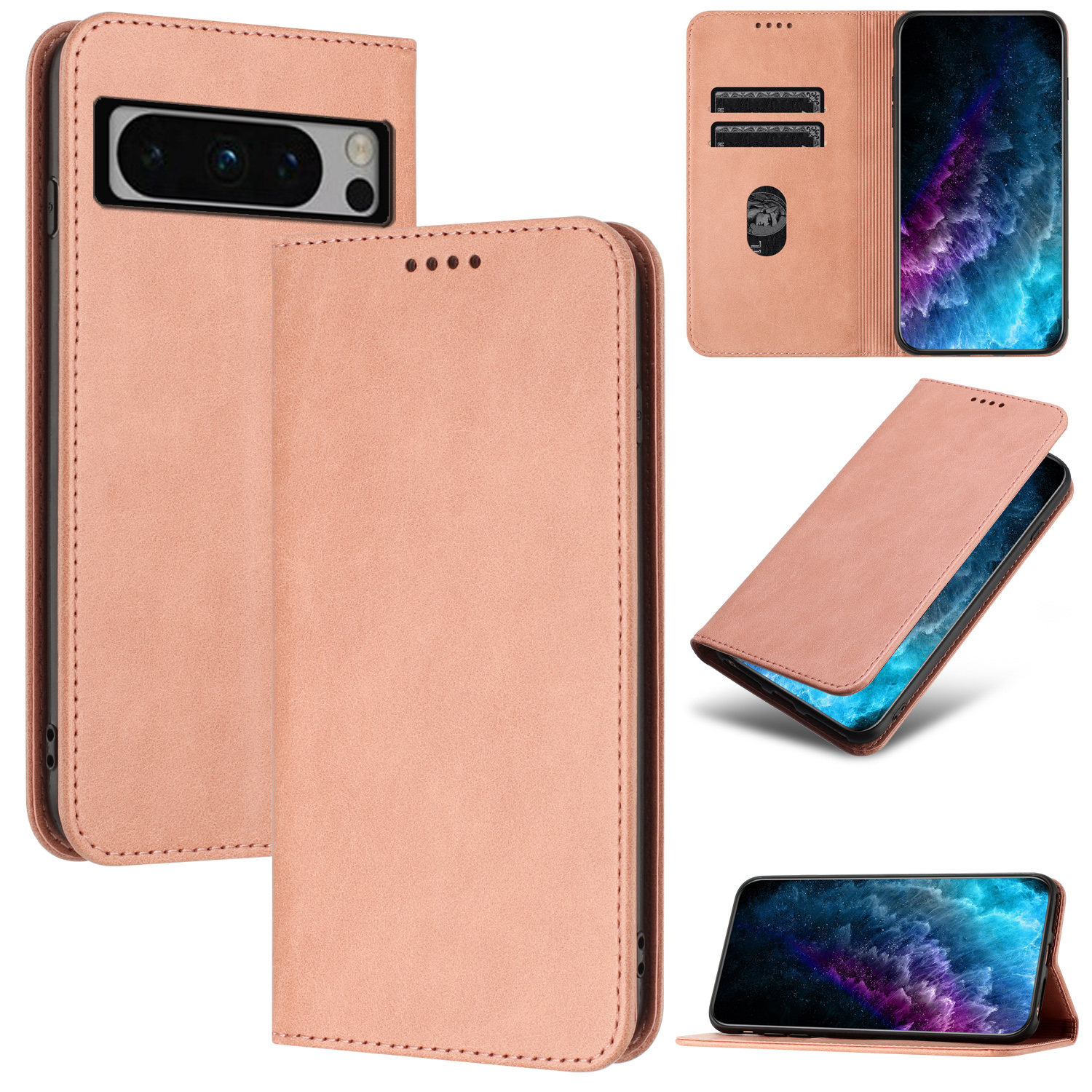 

PU Lederstand Cover Für Google Pixel 8 Pro, RFID -blockierungskartenhalter -telefonhülle - Rosa, Google Pixel 8 Pro