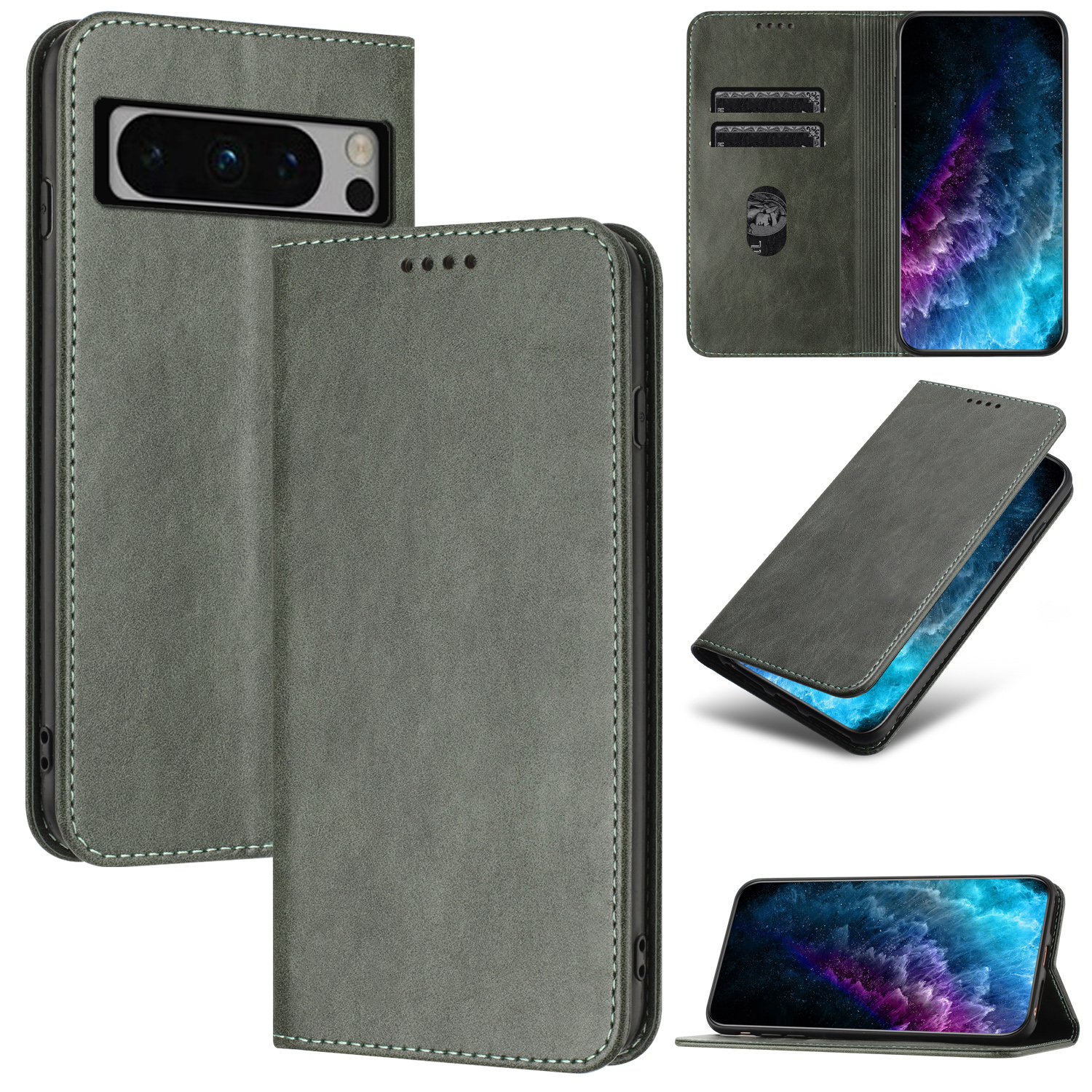 

PU Lederstand Cover Für Google Pixel 8 Pro, RFID -blockierungskartenhalter -telefonhülle - Grau, Google Pixel 8 Pro