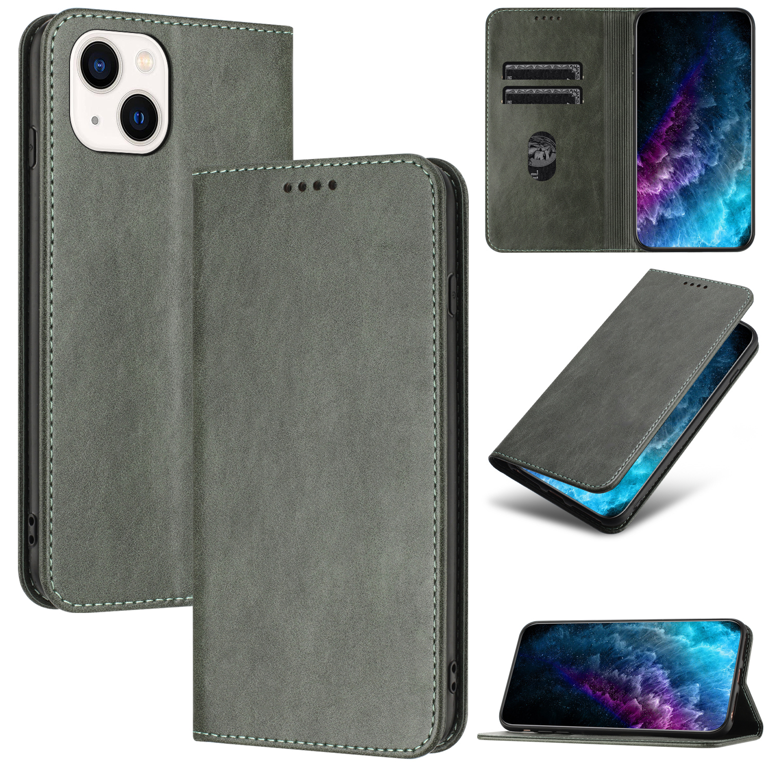 

RFID -blockierung Telefonständer Cover Für Iphone 14, PU Leder Magnetic Clospure Card Halter Hülle - Grau, iPhone 14