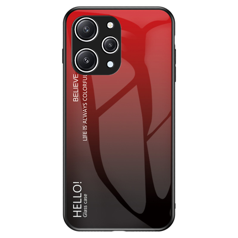 

Für Xiaomi Redmi 12 4G Gradient Tempered Glass Case PC+TPU Kratzfeste Telefonabdeckung - Gradient Rot Schwarz, Xiaomi Redmi 12 4G
