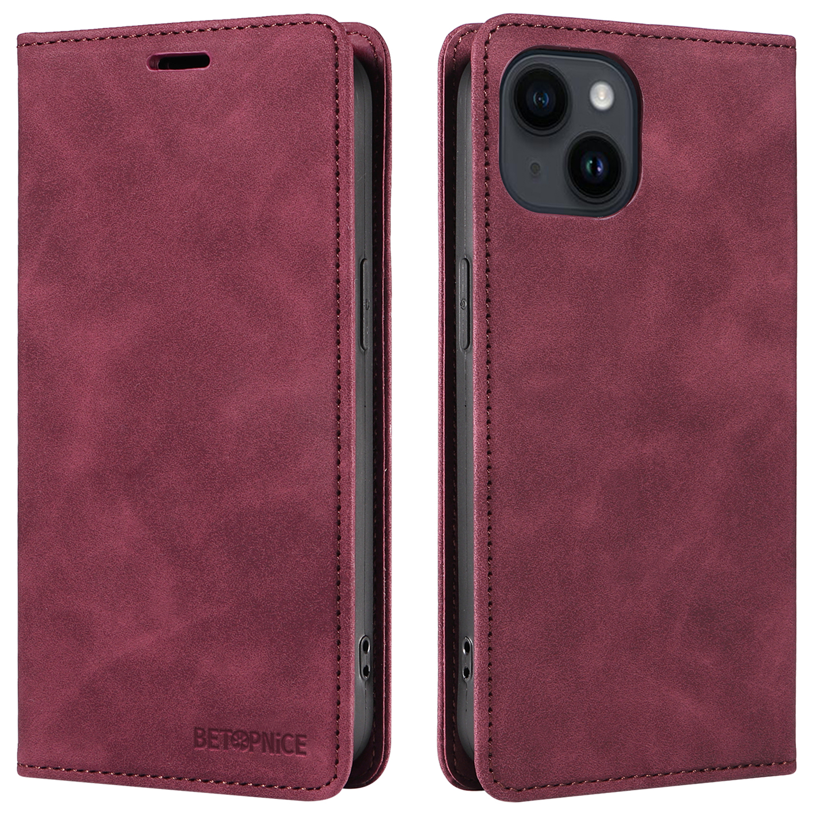 

Betopnice 003 PU Leder Flip Cover Für Iphone 15 Plus, RFID -blockierungsständer Brieftasche Telefonhülle - Rot, iPhone 15 Plus