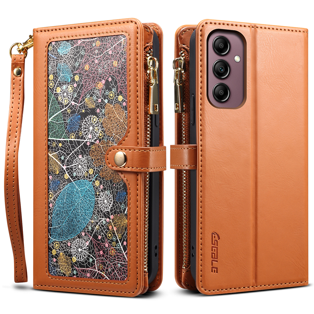 

Eseble Galaxy Series Wallet Stand Telefon Hülle Für Samsung Galaxy A25 5g, Reißverschlusspocket RFID Blockierende Leder -telefonabdeckung - Braun, Galaxy A25 5G