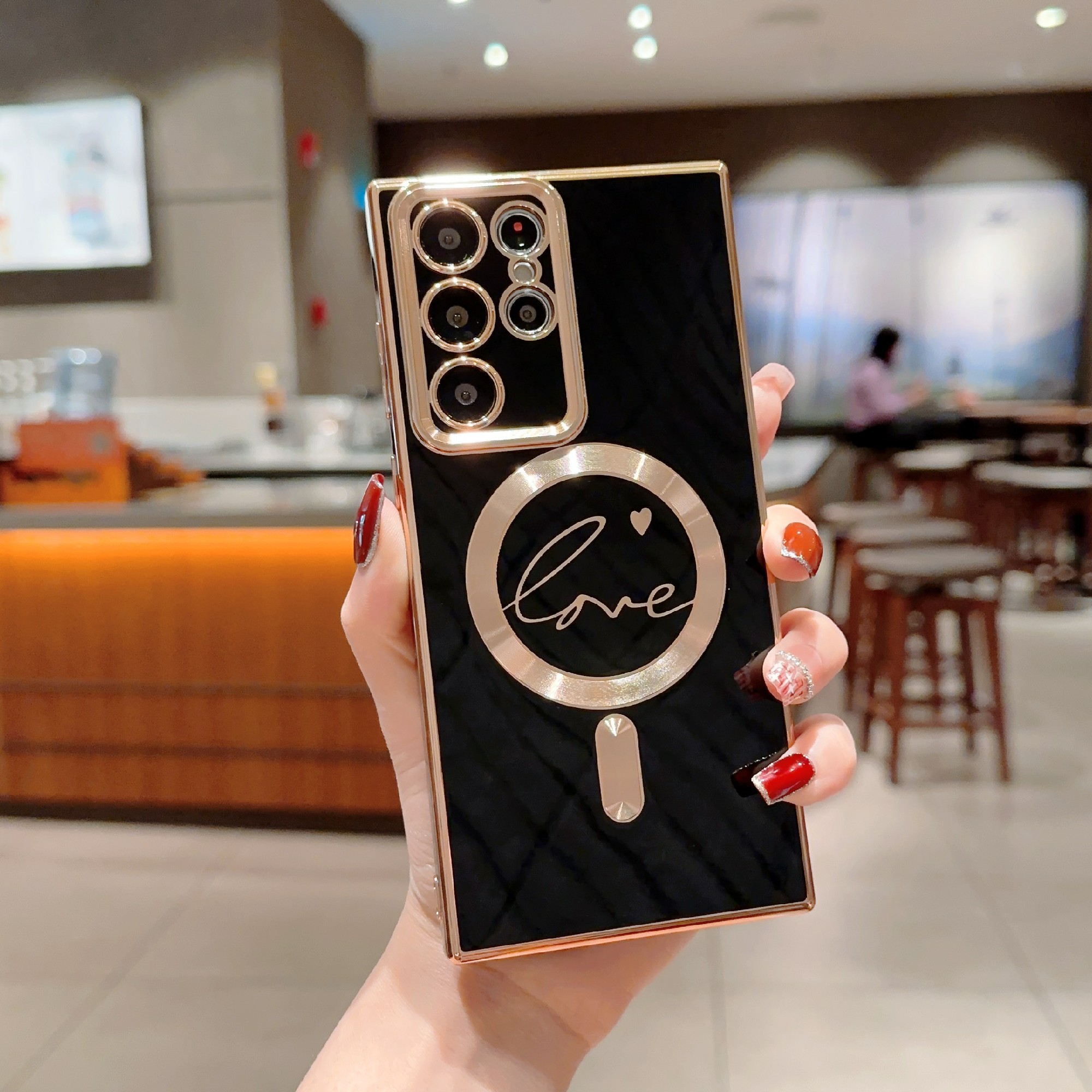 

Für Samsung Galaxy S22 Ultra 5G Magnetic Phone Case Kompatibel Mit Magsafe Soft TPU 6D Elektropliertes Liebesabdeckung - Schwarz, Galaxy S22 Ultra 5G