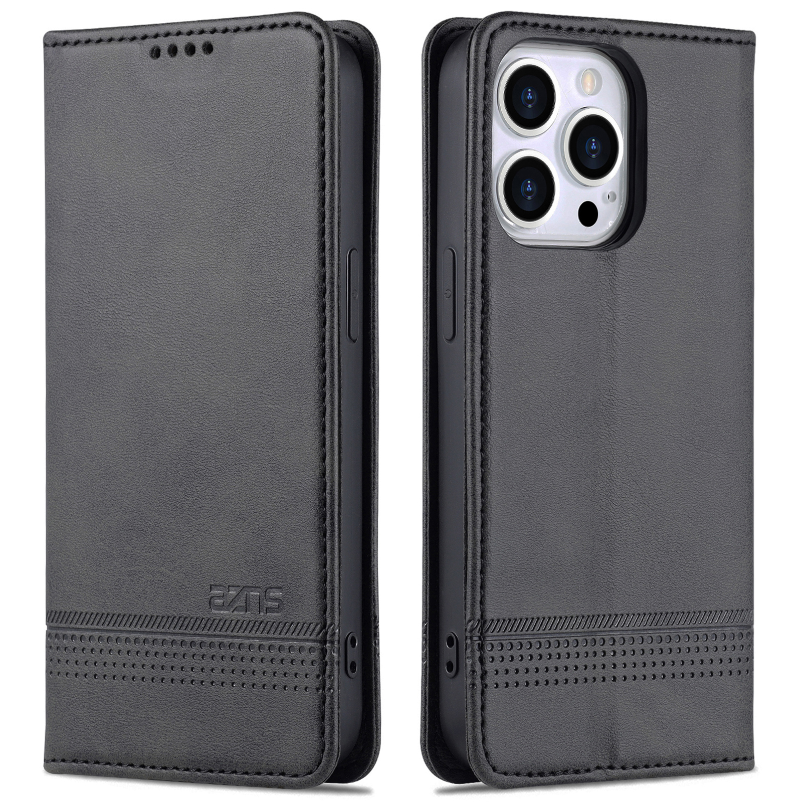 

Azns Für Iphone 15 Pro PU Leder Brieftasche Hülle Full Protection Telefonabdeckung Mit Stand - Schwarz, iPhone 15 Pro