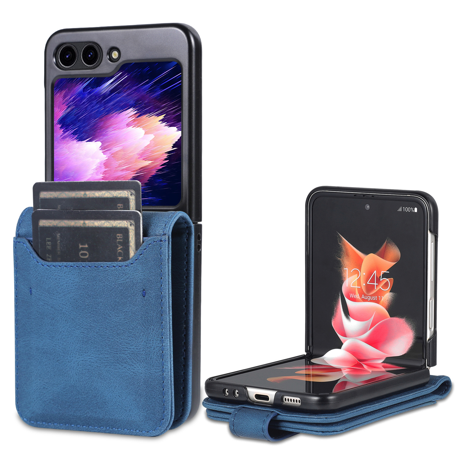 

Azns Für Samsung Galaxy Z Flip5 5G PU Leder Telefon Hülle Kickstand -karten -slots Abdeckung - Blau, Galaxy Z Flip5 5G