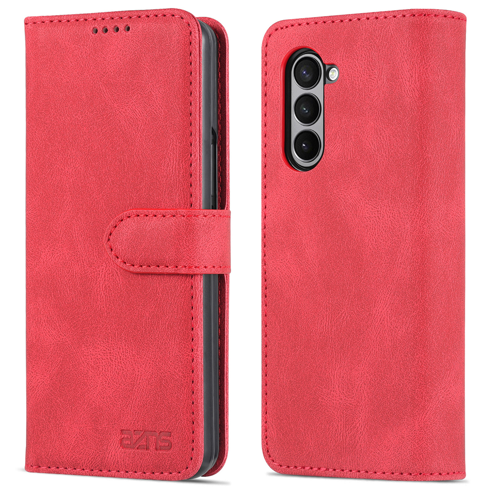 

Azns Für Samsung Galaxy Z Fold5 5G PU Leder Brieftasche Telefon Hülle Kickstand Stoßdichter - Rot, Galaxy Z Fold5 5G