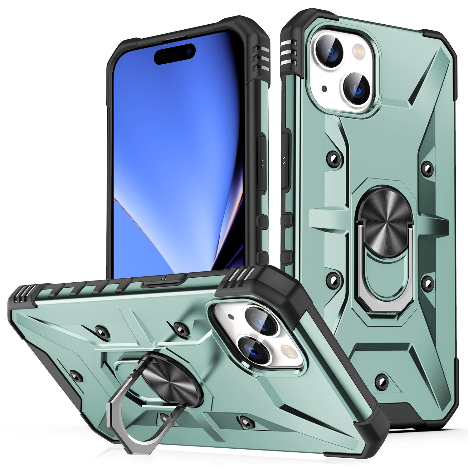 

Für Das Iphone 15 TPU+ PC -schutzhülle Ringhalter Kickstand Zurück -deckung - Dunkelgrün, iPhone 15