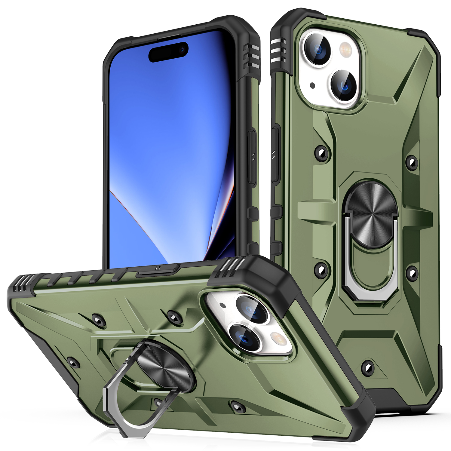 

Für Das Iphone 15 TPU+ PC -schutzhülle Ringhalter Kickstand Zurück -deckung - Armeegrün, iPhone 15