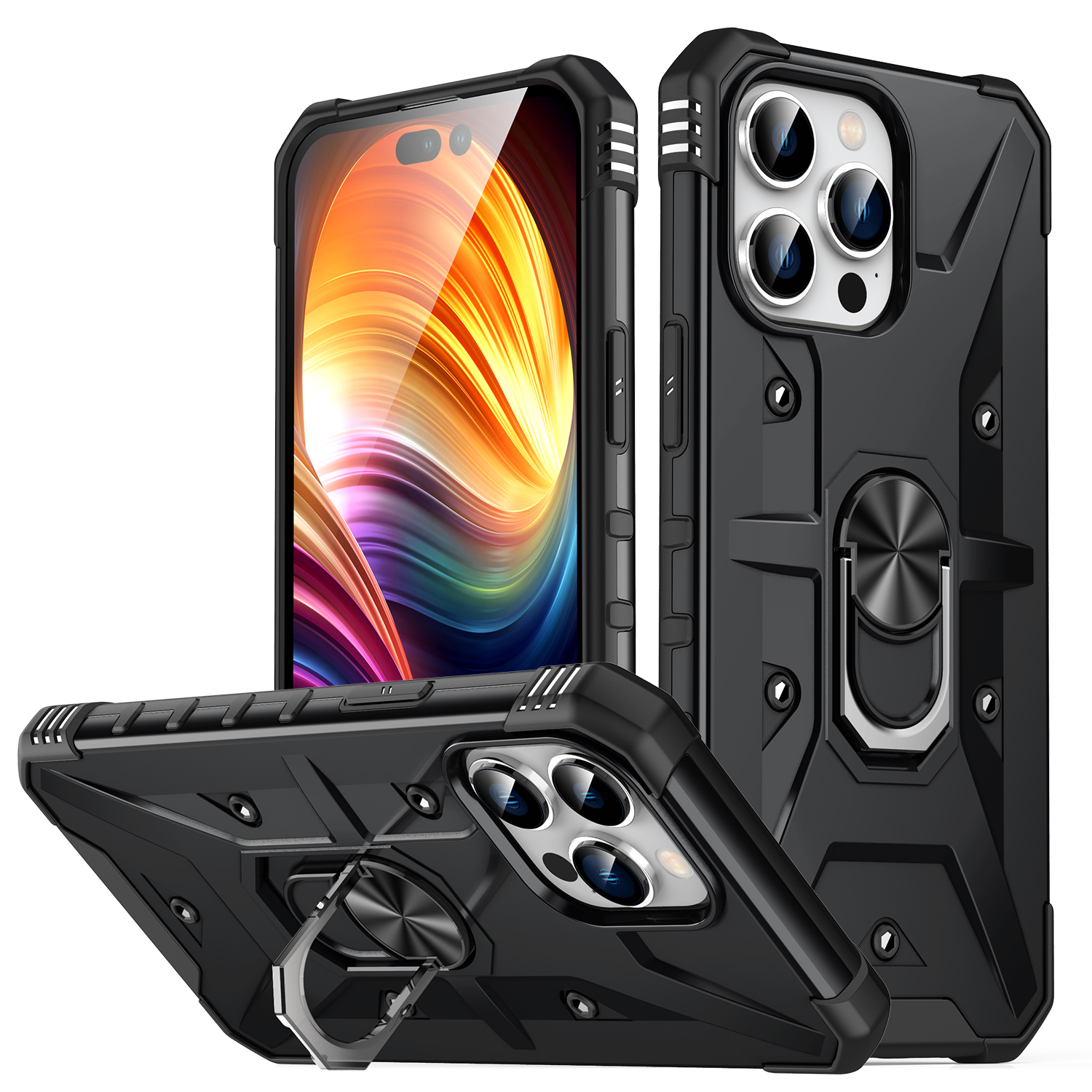 

Für Das Iphone 15 Pro Max Anti-slip-pc+ Tpu-telefonhülle Kickstand Stoßdichtschutzschutzabdeckung - Schwarz, iPhone 15 Pro Max