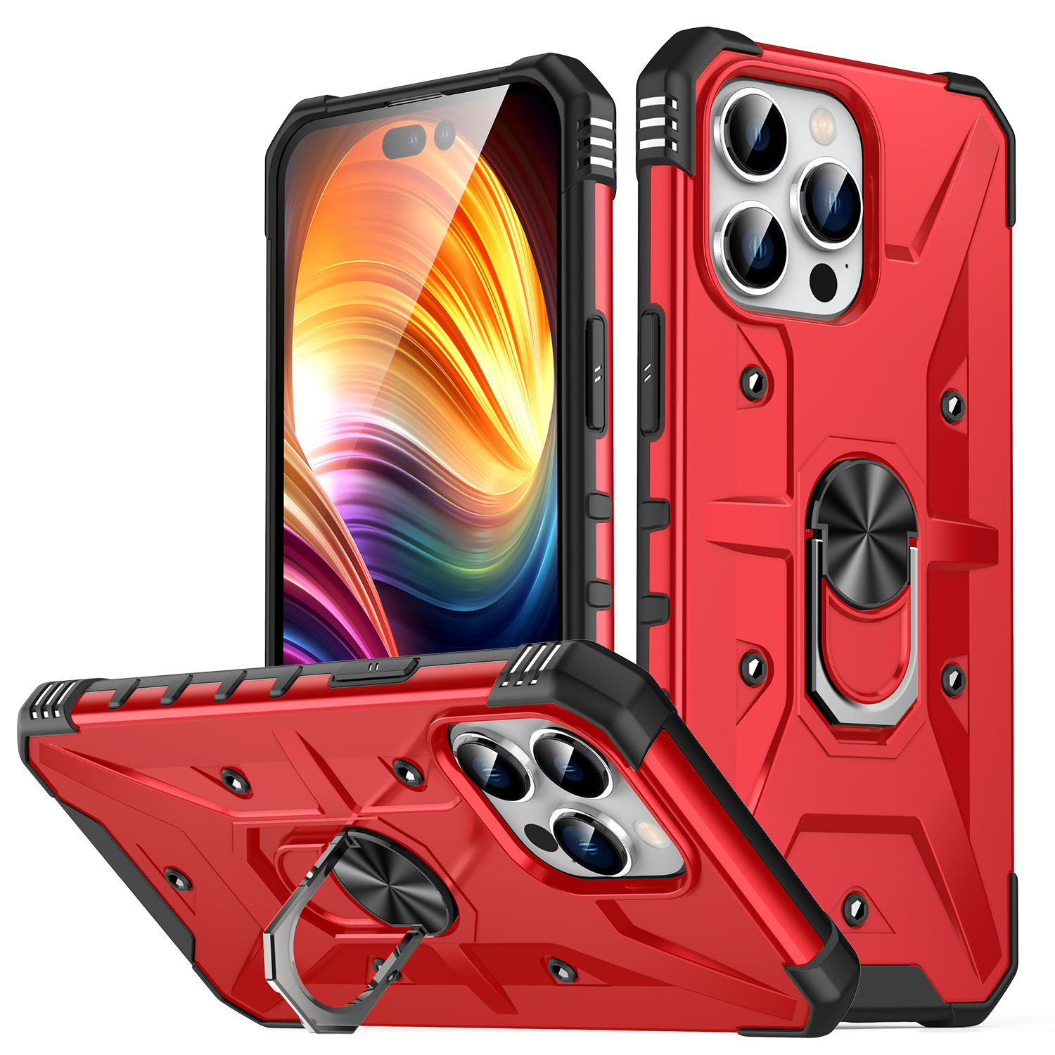 

Für Iphone 15 Pro PC+ TPU -telefonhülle Rotationsringhalter Kickstand Cover Cover - Rot, iPhone 15 Pro