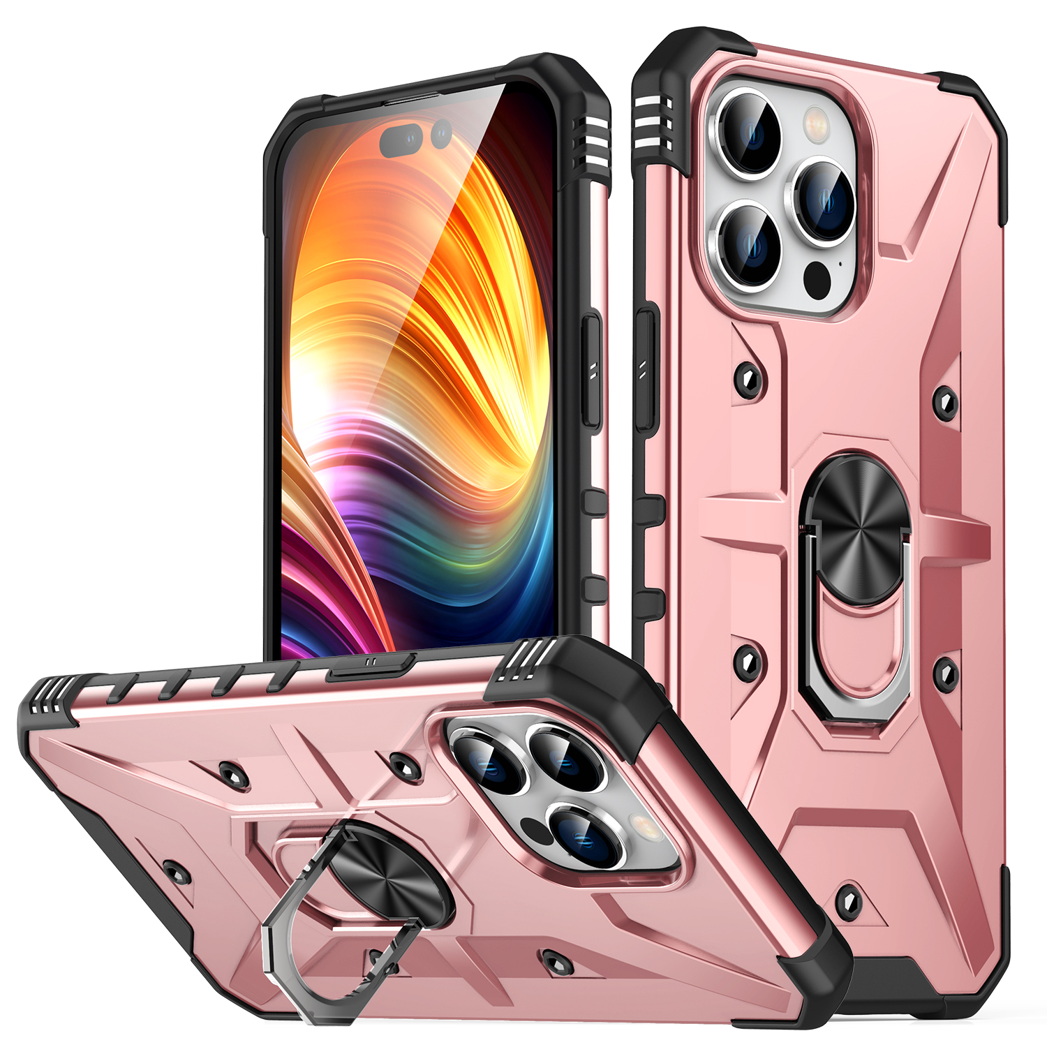 

Für Iphone 15 Pro PC+ TPU -telefonhülle Rotationsringhalter Kickstand Cover Cover - Roségold, iPhone 15 Pro