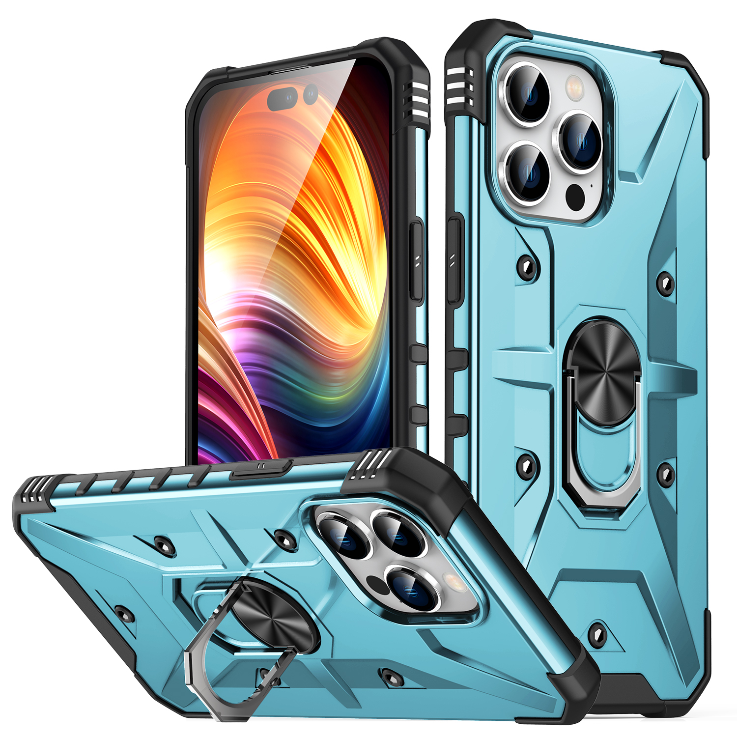 

Für Iphone 15 Pro PC+ TPU -telefonhülle Rotationsringhalter Kickstand Cover Cover - Baby Blau, iPhone 15 Pro