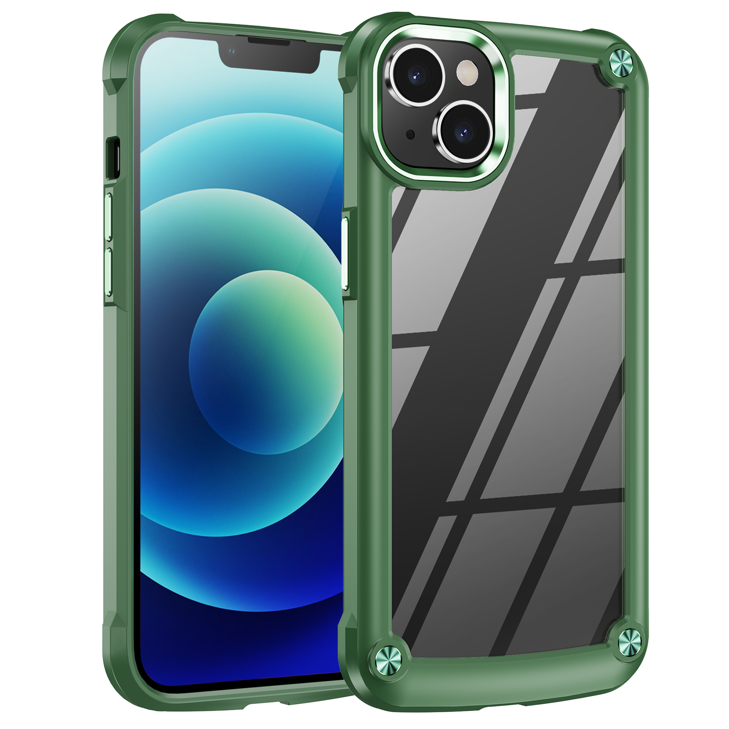 

Für Das Iphone 15 Drop-proof-telefonkoffer-legierungs-linsen-rahmen PC+TPU Hybrid-rückzugabdeckung - Grün, iPhone 15