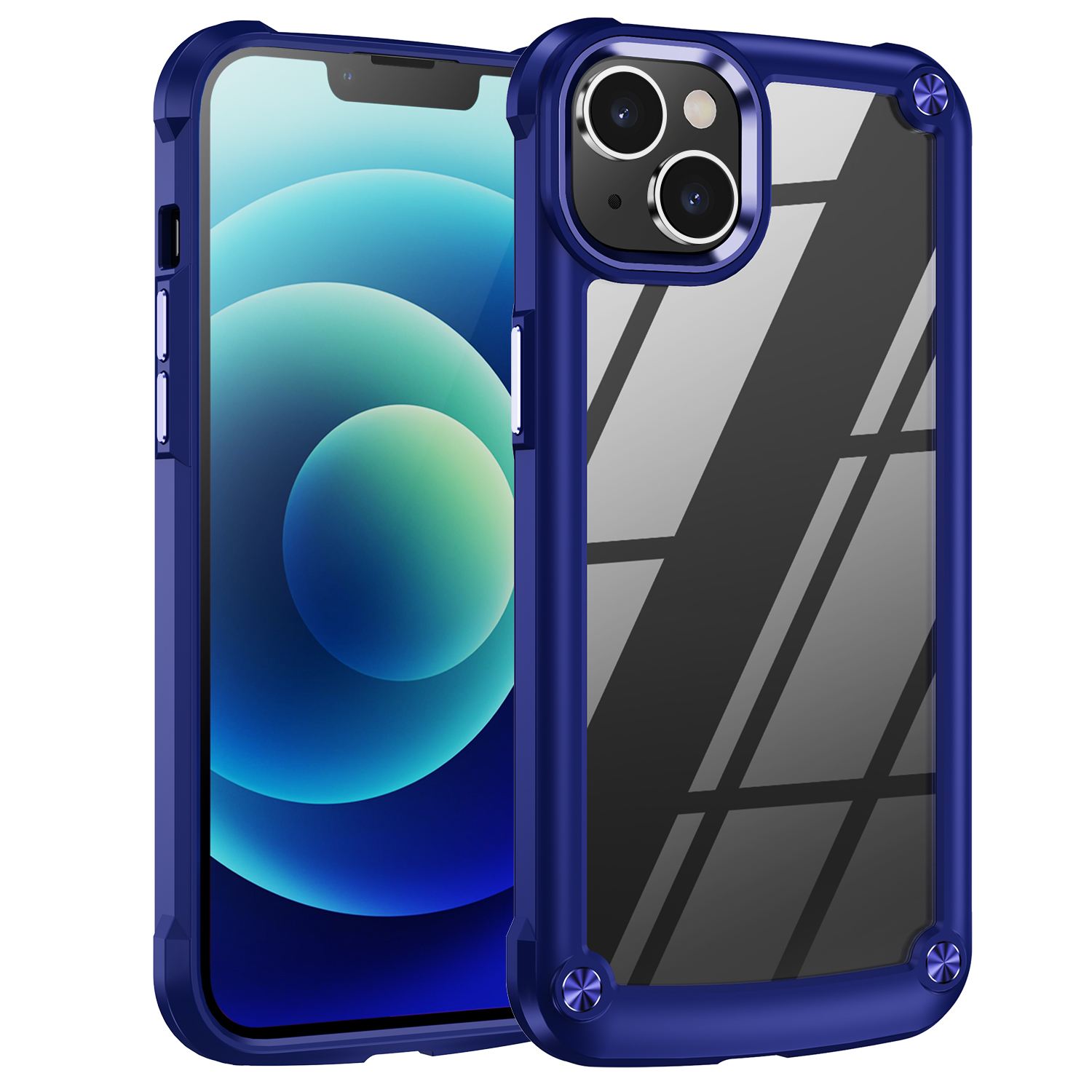 

Für Das Iphone 15 Drop-proof-telefonkoffer-legierungs-linsen-rahmen PC+TPU Hybrid-rückzugabdeckung - Blau, iPhone 15