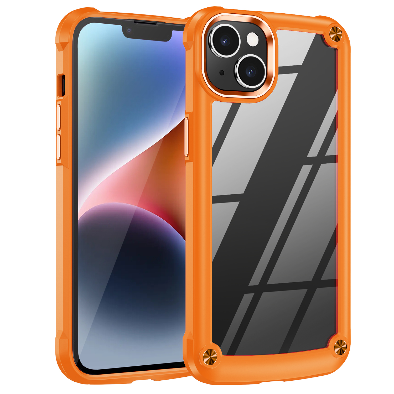 

Schockdes Telefongehäuse Für Iphone 15 Plus Anti-kratzer-pc+tpu-telefonabdeckung Mit Leichtmetall-objektivrahmen - Orange, iPhone 15 Plus