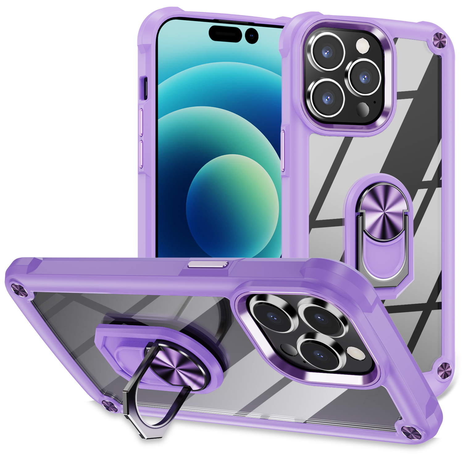 

Für Das Iphone 15 Pro Protective Kickstand Case Leges Lens Frame PC + TPU -telefonabdeckung - Lila, iPhone 15 Pro