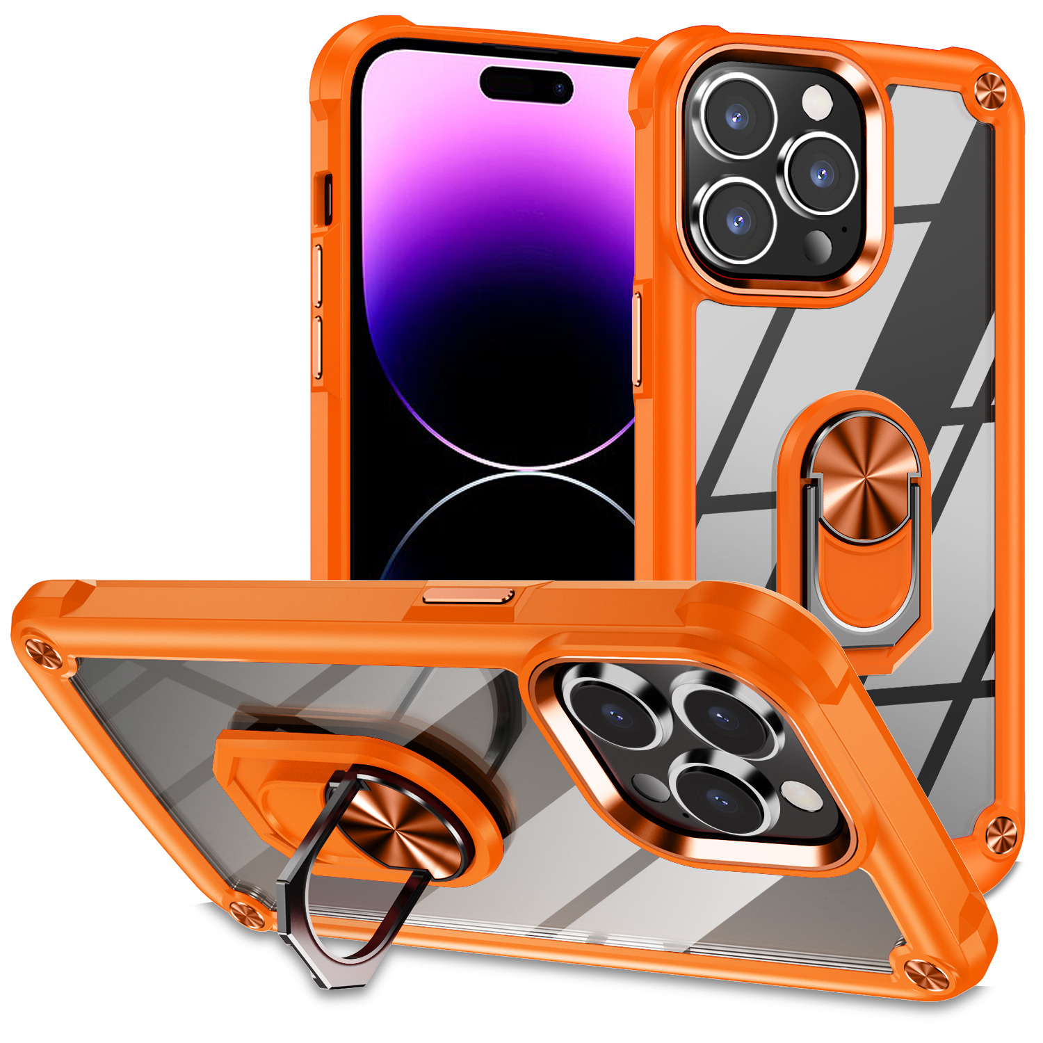 

Für Das Iphone 15 Pro Protective Kickstand Case Leges Lens Frame PC + TPU -telefonabdeckung - Orange, iPhone 15 Pro