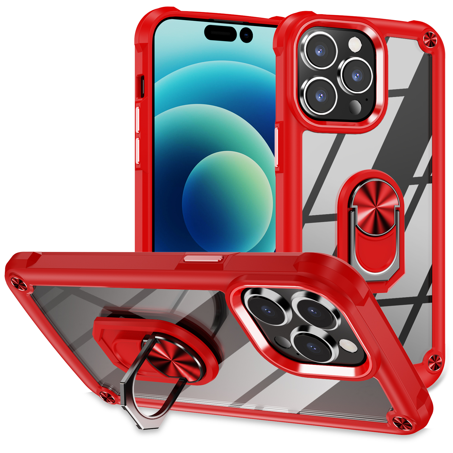 

Ringkickstand -hülle Für Iphone 15 Pro Max Protective Case Leges Lens Frame PC + TPU -telefonabdeckung - Rot, iPhone 15 Pro Max