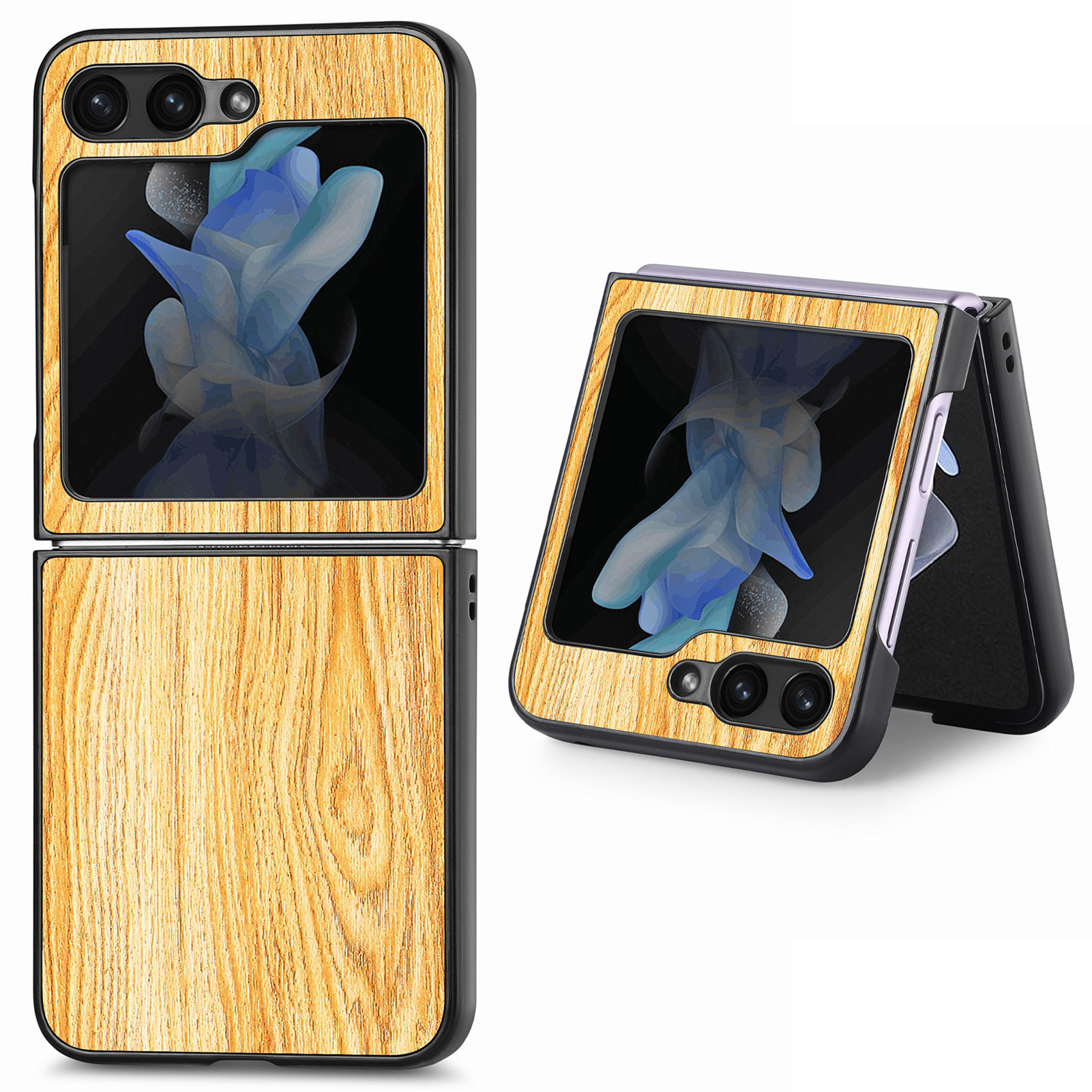 

Holztextur Telefonhülle Für Samsung Galaxy Z Flip5 5g, PU Lederbeschichtete PC Schockdes Hartes Abdeckung - Gelb, Galaxy Z Flip5 5G