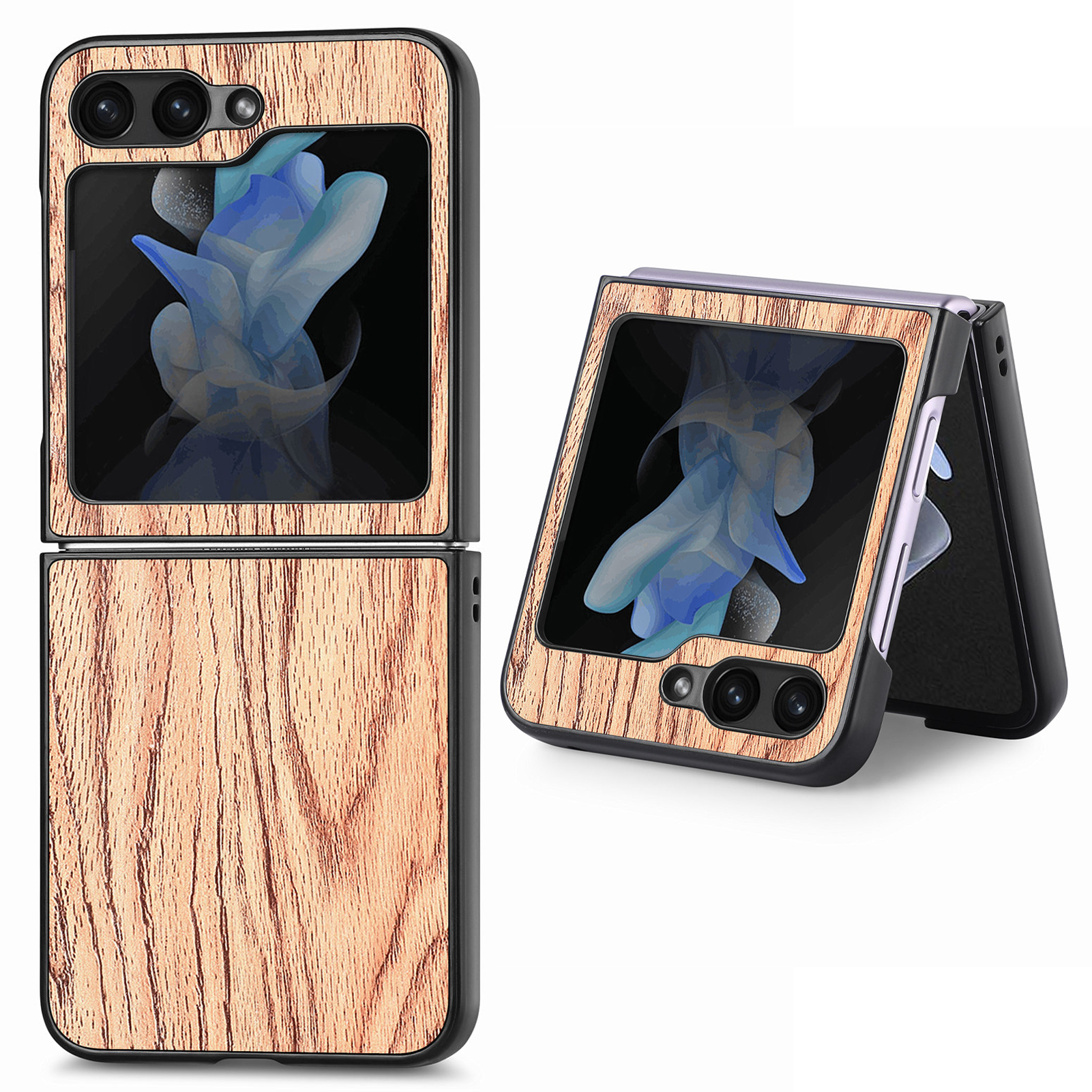 

Holztextur Telefonhülle Für Samsung Galaxy Z Flip5 5g, PU Lederbeschichtete PC Schockdes Hartes Abdeckung - Khaki, Galaxy Z Flip5 5G