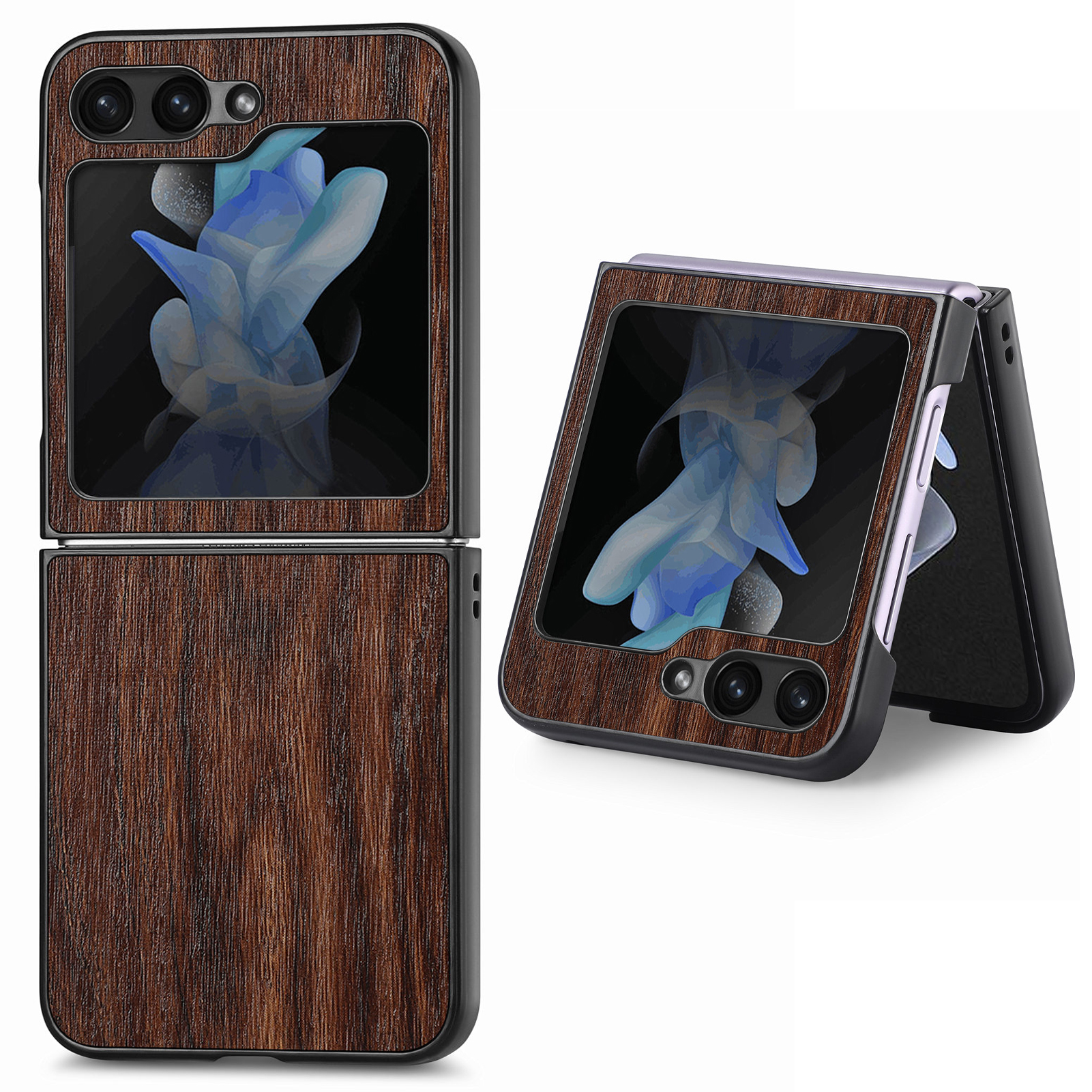 

Holztextur Telefonhülle Für Samsung Galaxy Z Flip5 5g, PU Lederbeschichtete PC Schockdes Hartes Abdeckung - Dunkelbraun, Galaxy Z Flip5 5G