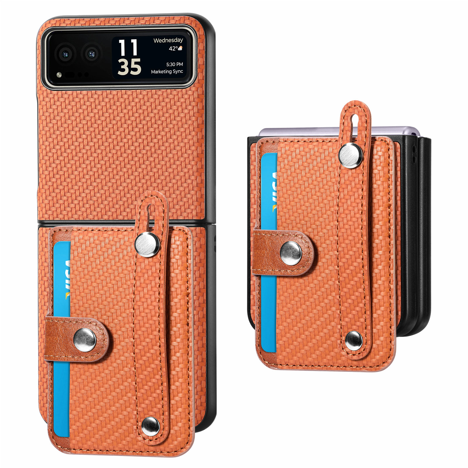 

PU Leder+pc -telefonhülle Für Motorola Razr 40 5g, Kohlefaser -textur -armband -kickstand -abdeckung - Braun, Motorola Razr 40 5G