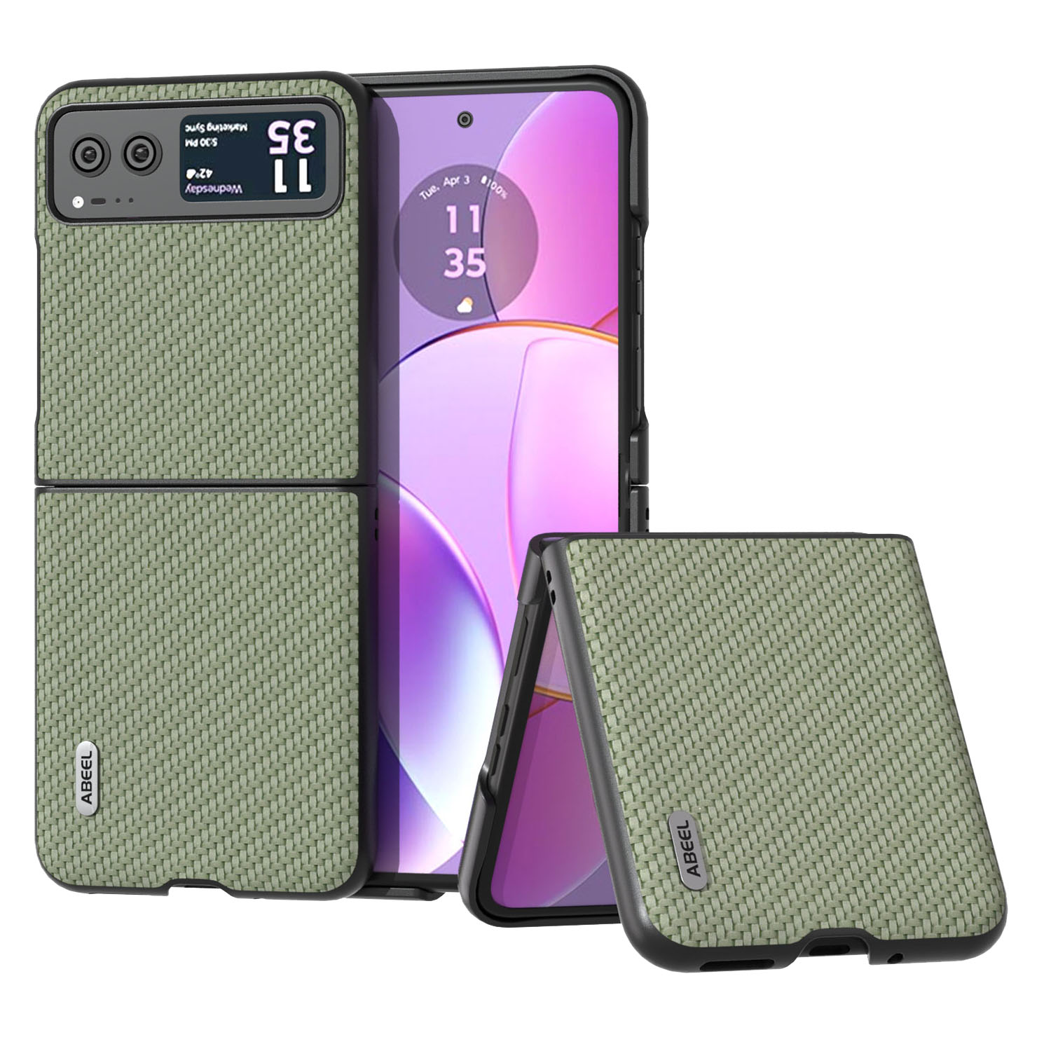 

ABEEL -telefonkoffer Für Motorola Razr 40 5G Carbonfaser Textur PU Lederbeschichtete PC -abdeckung - Grün, Motorola Razr 40 5G