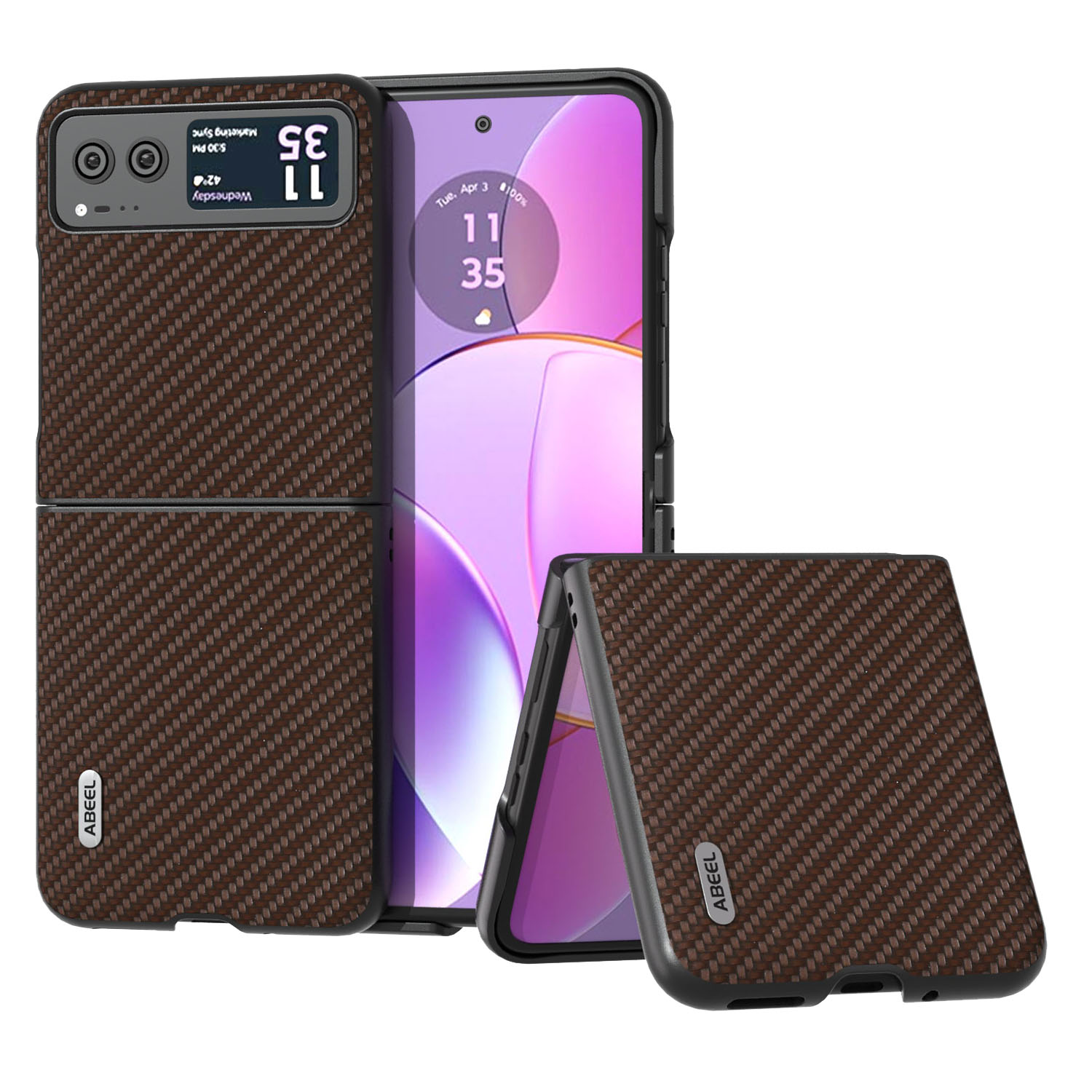 

ABEEL -telefonkoffer Für Motorola Razr 40 5G Carbonfaser Textur PU Lederbeschichtete PC -abdeckung - Braun, Motorola Razr 40 5G